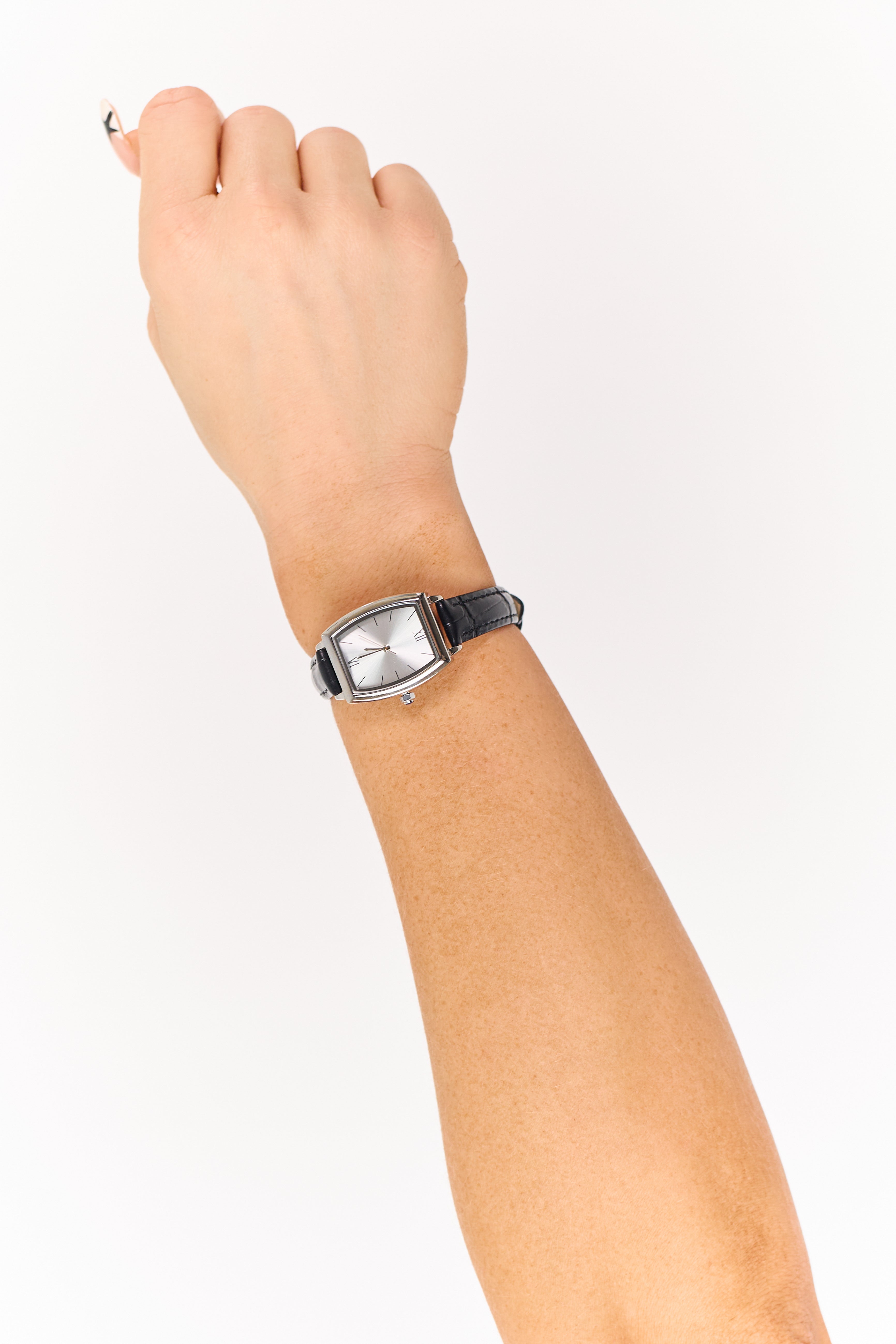 Black Leather Thin Strap Rectangle Face Watch