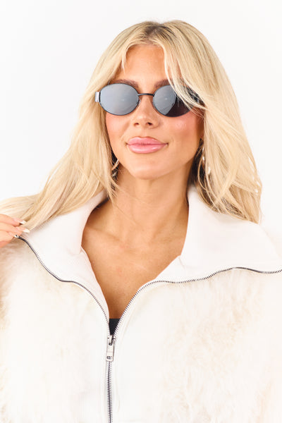 Black Metallic Frame Oval Lens Sunglasses