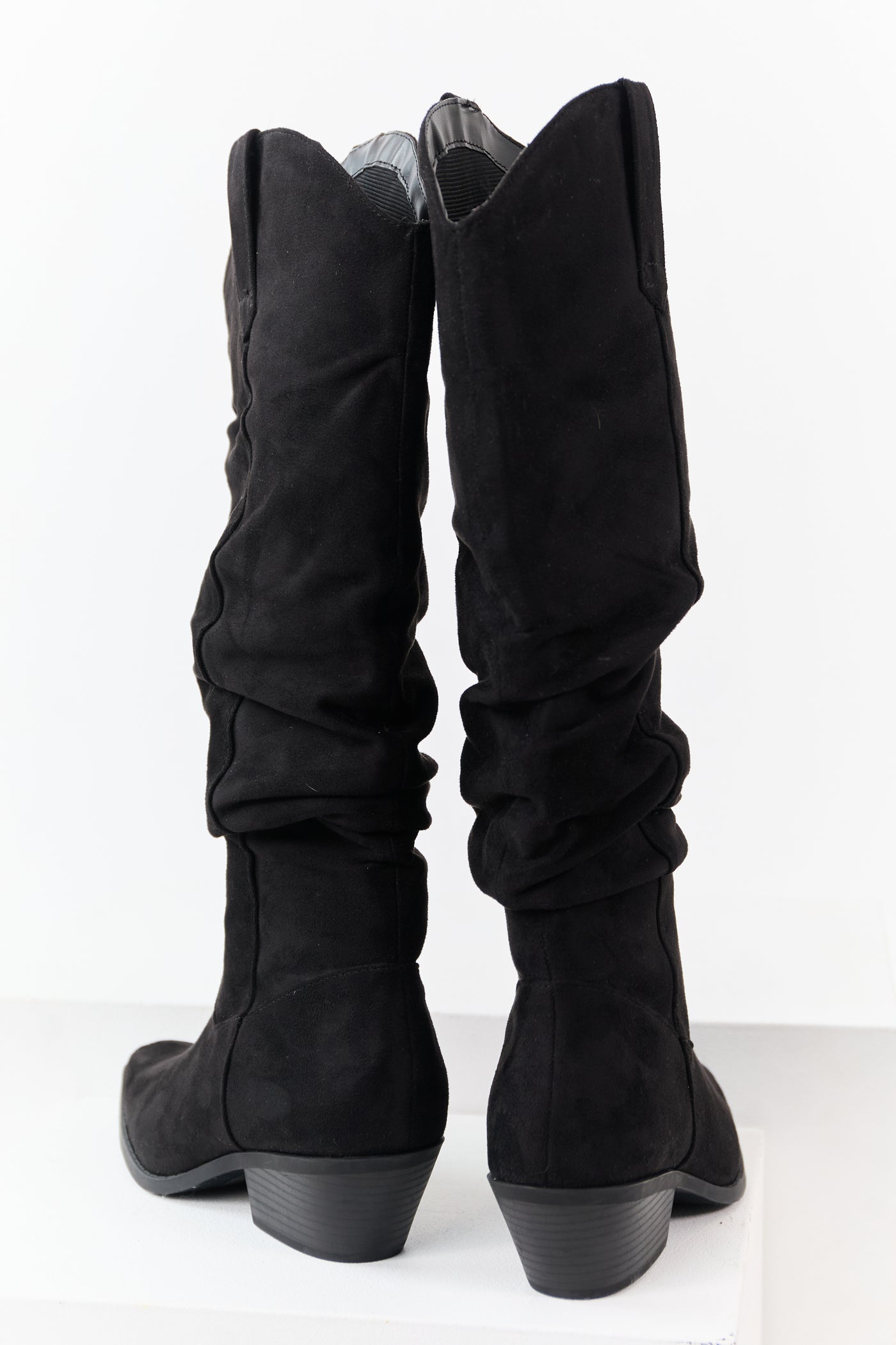 Black Microsuede Western Style Slouch Tall Boots