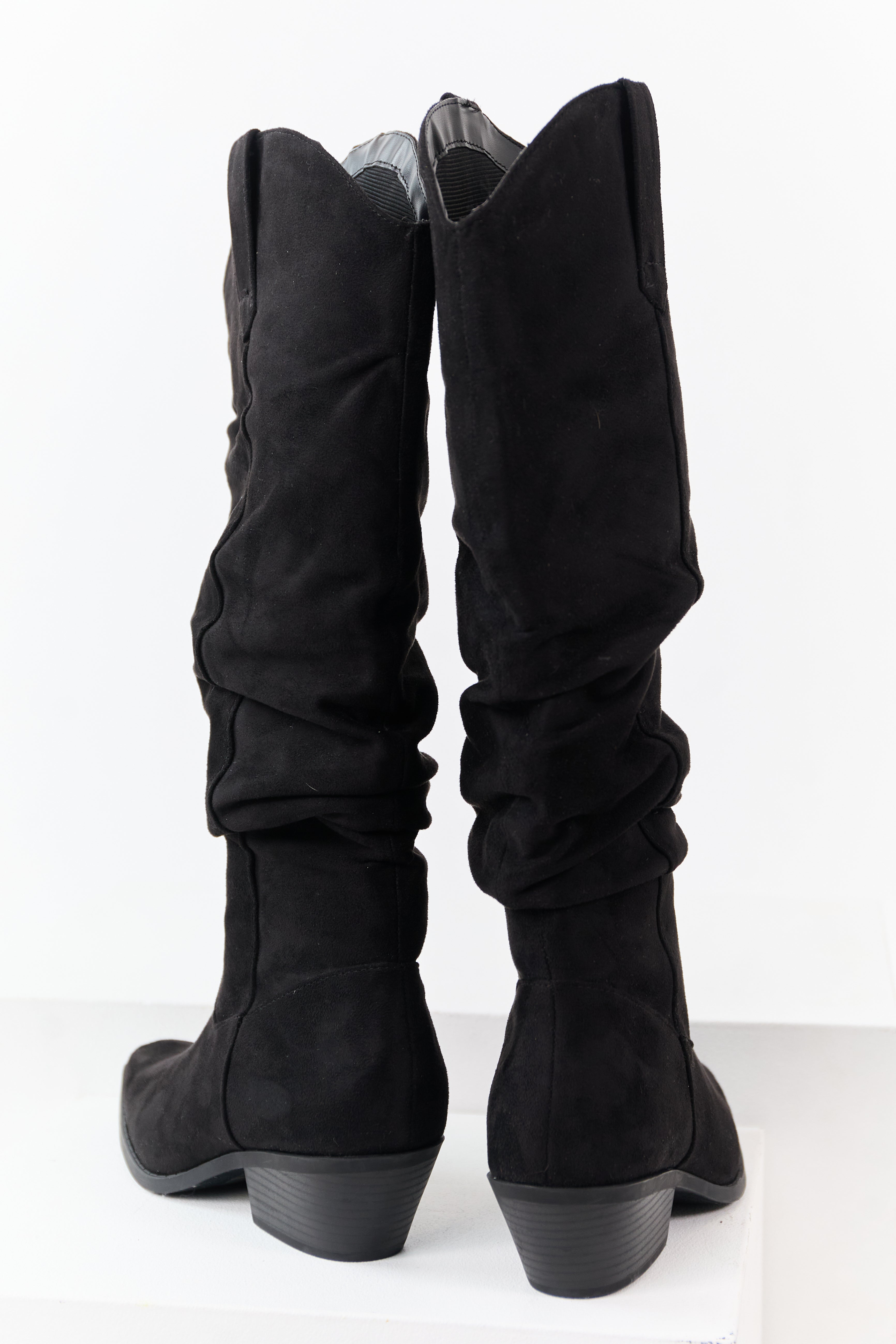 Black Microsuede Western Style Slouch Tall Boots