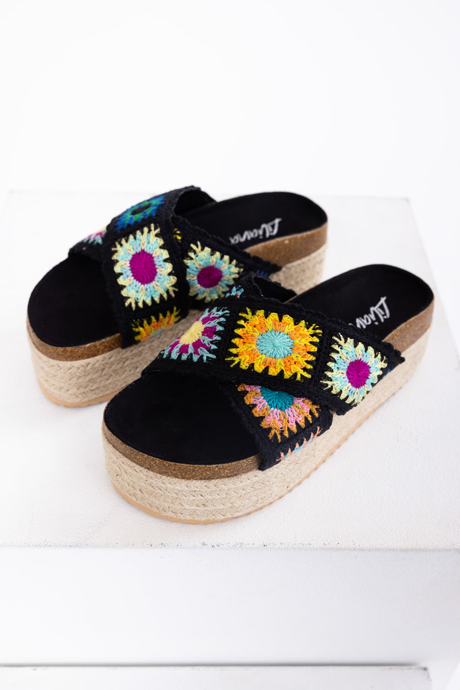Black Multicolor Crochet Espadrille Sandals