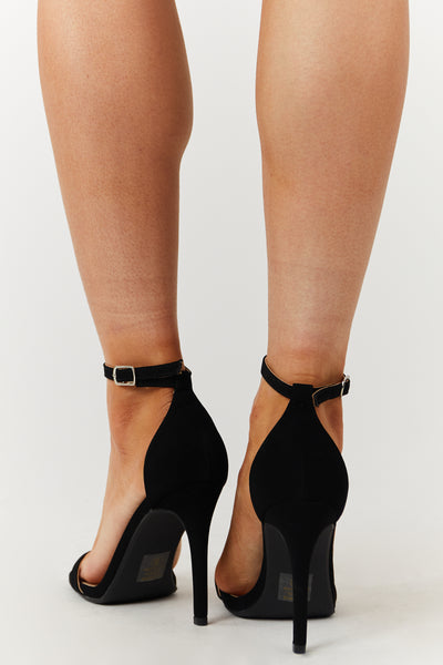Black Nubuck Ankle Strap High Heels