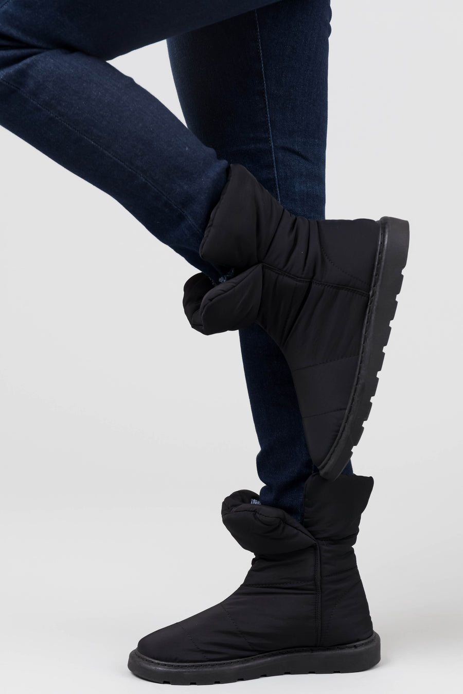 Black Nylon Quilted Treaded Sole Boots