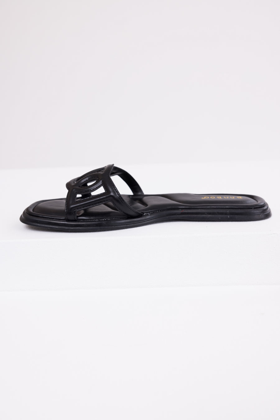 Black Open Square Toe Flat Sandals