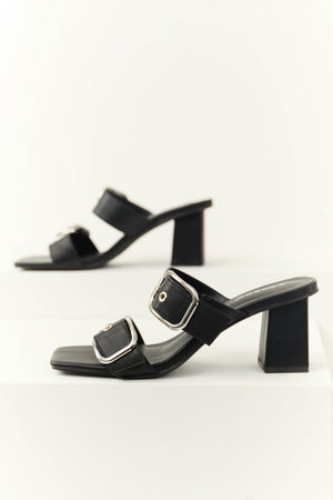 Latte Studded Buckle Straps Open Toed Heels