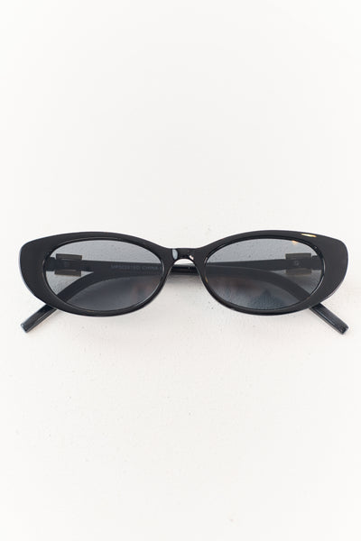 Black Oval Frame Metallic Accent Sunglasses