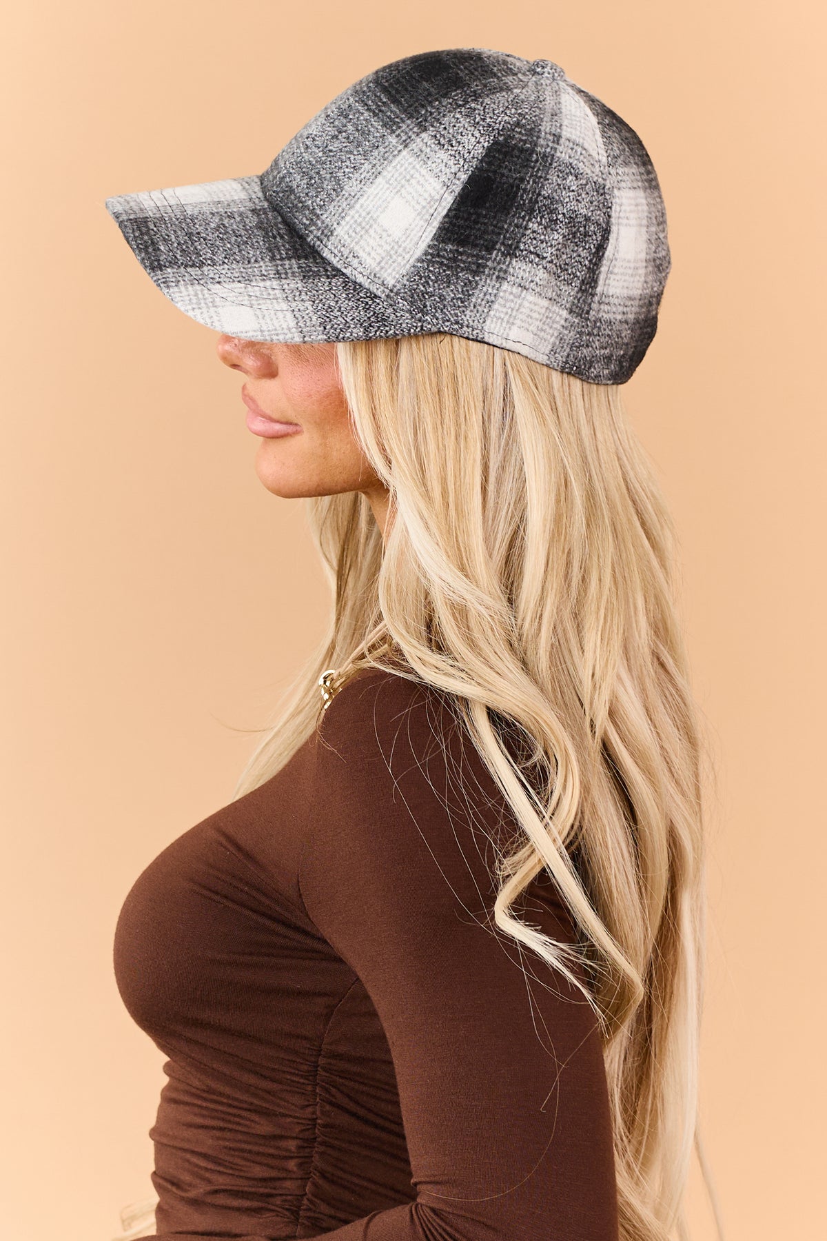 Black Plaid Curved Brim Baseball Cap