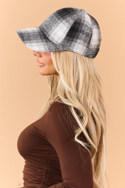 Black Plaid Curved Brim Baseball Cap