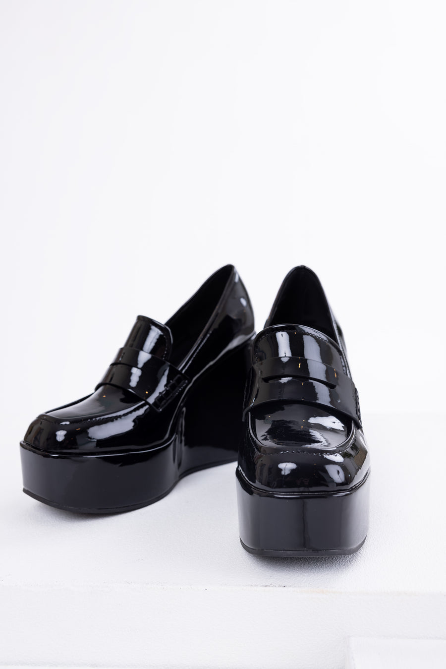 Black Platform Wedge Penny Loafers