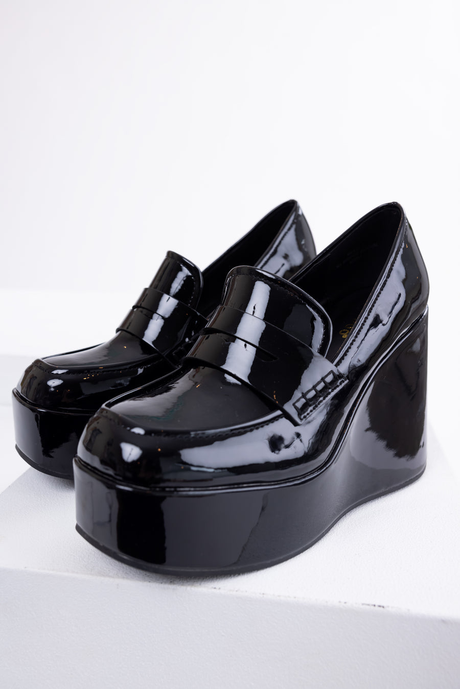 Black Platform Wedge Penny Loafers