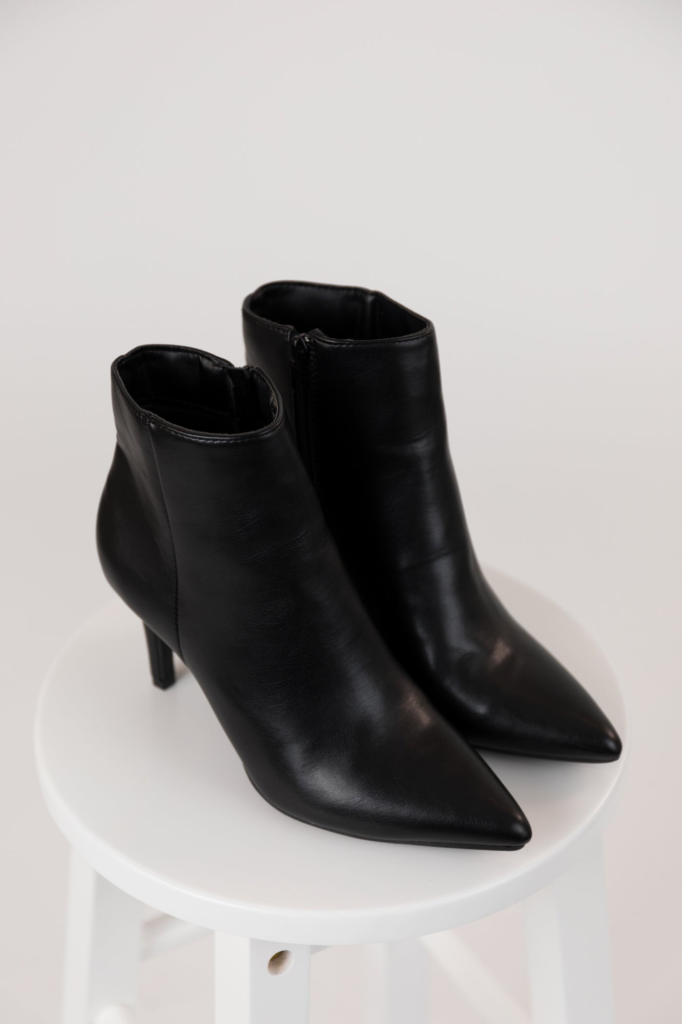 Black Pleather Pointed Toe Stiletto Booties