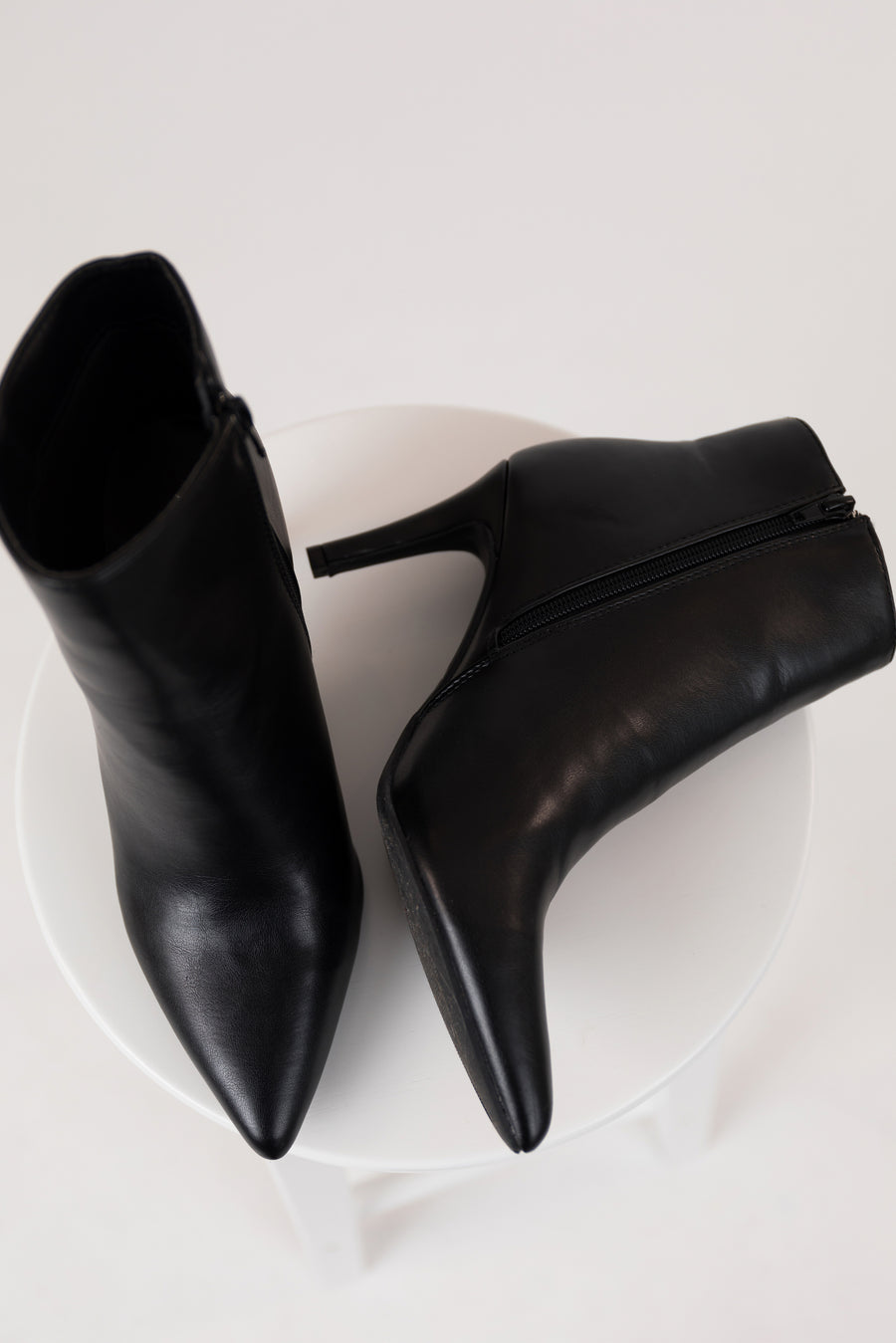 Black Pleather Pointed Toe Stiletto Booties