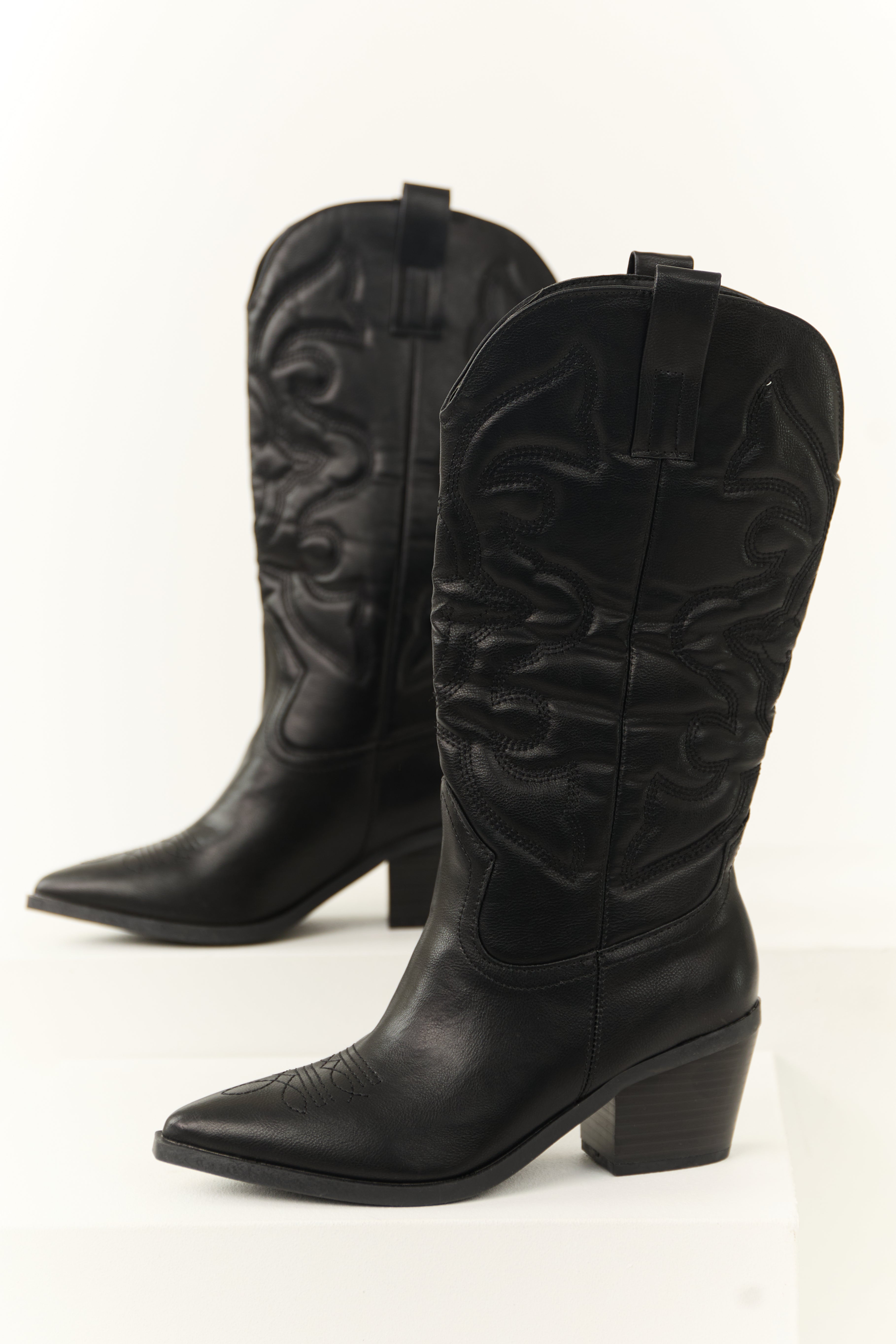 Black Faux Leather Pointed Toe Western Boots | Lime Lush Boutique