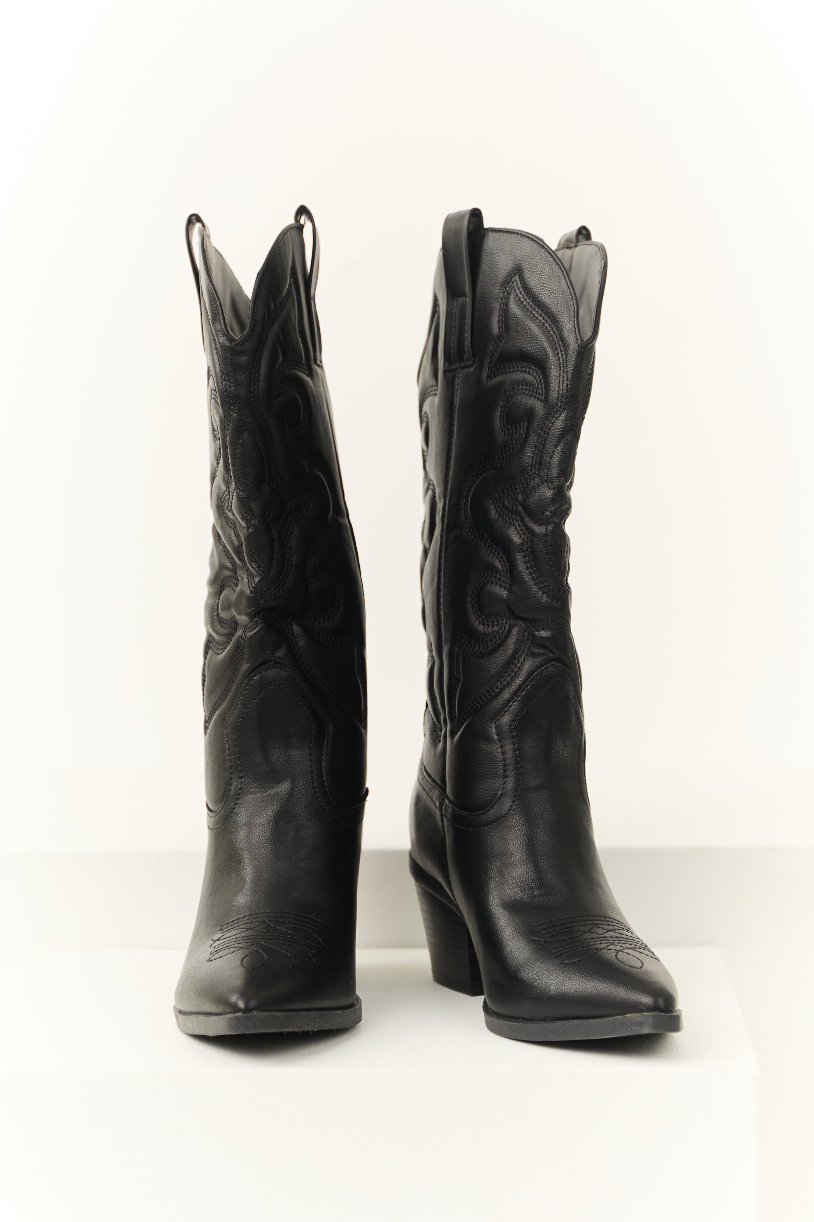 Black Faux Leather Pointed Toe Western Boots | Lime Lush Boutique