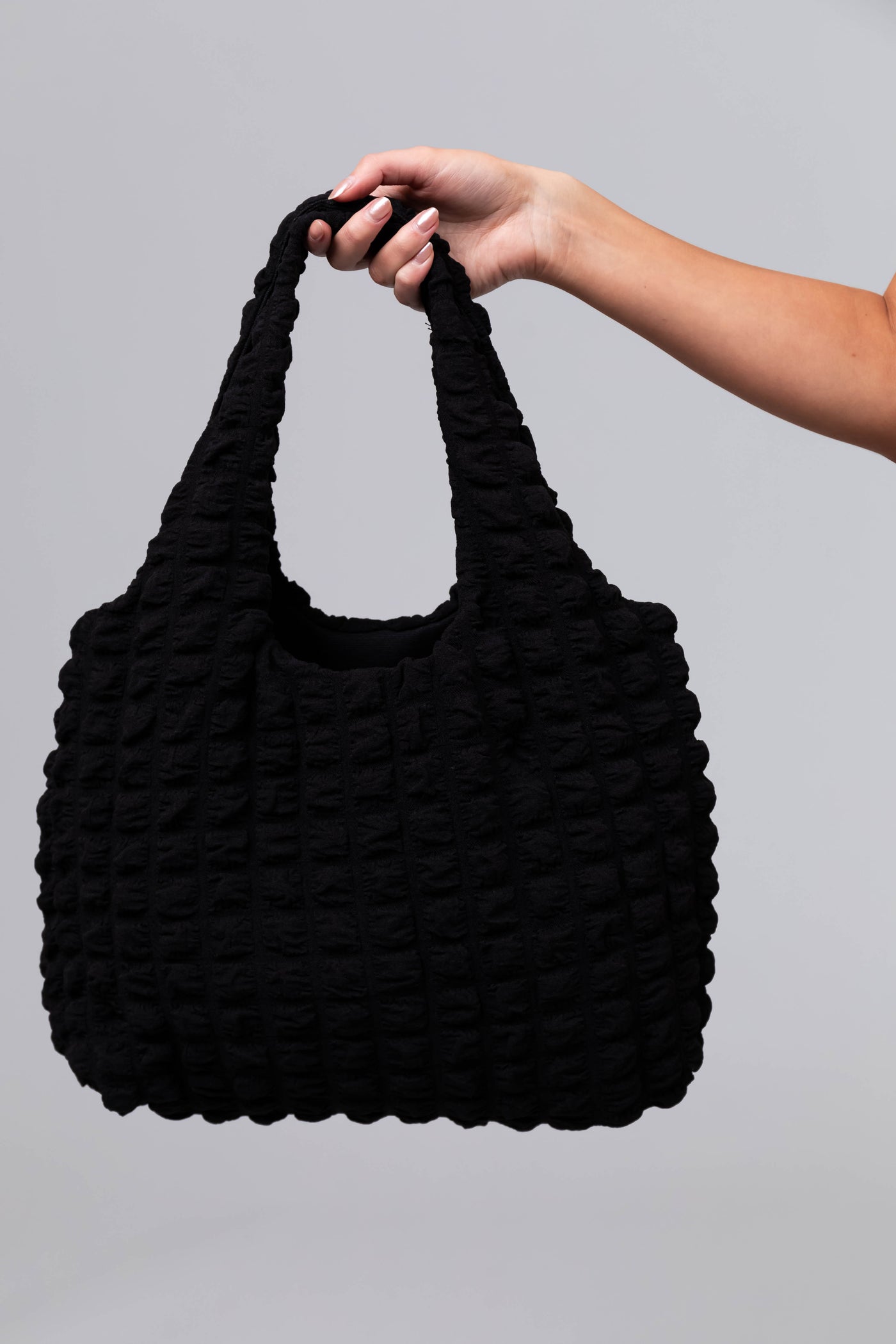 Black Puff Square Textured Handbag