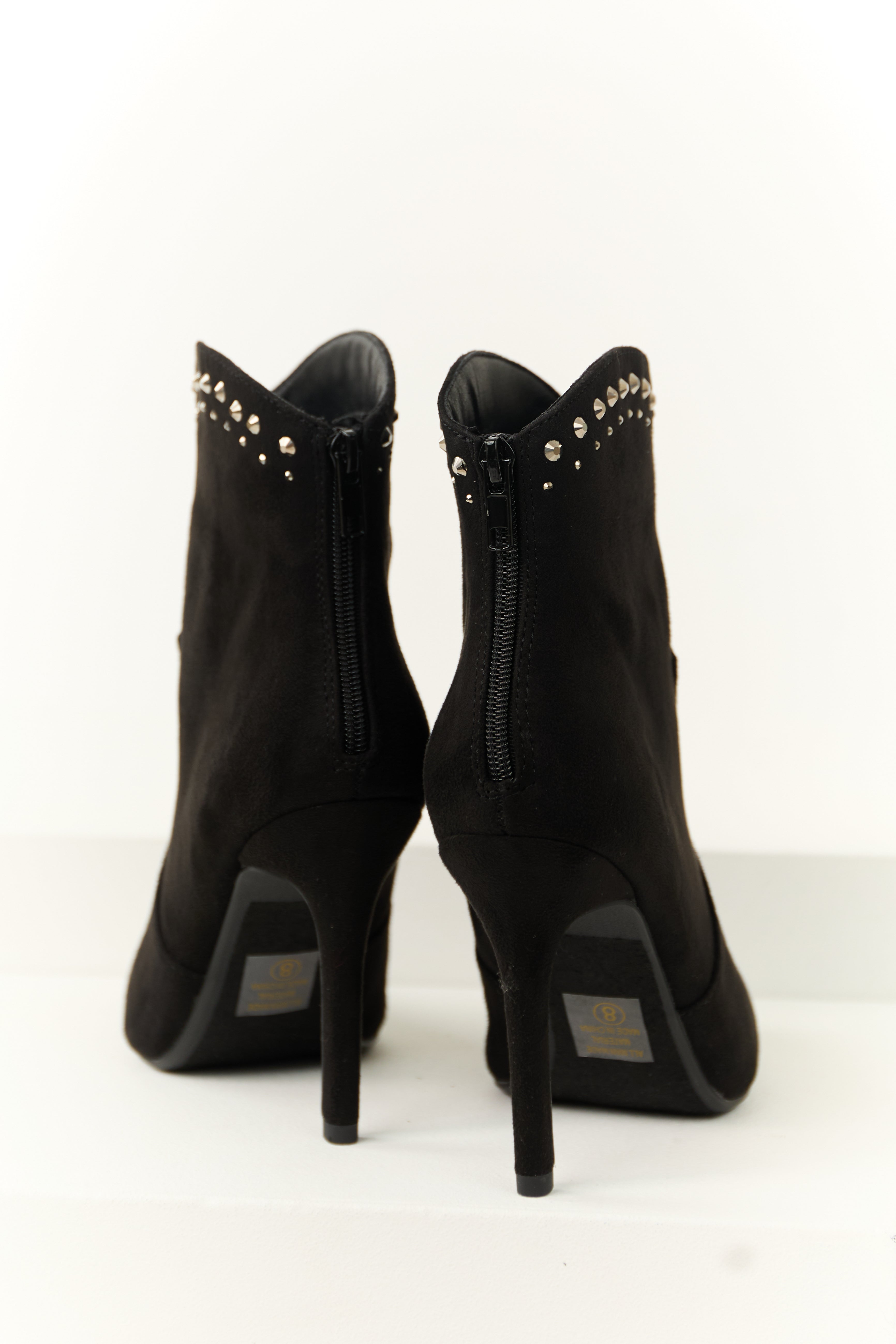 Black Rhinestone Detail High Heel Ankle Booties