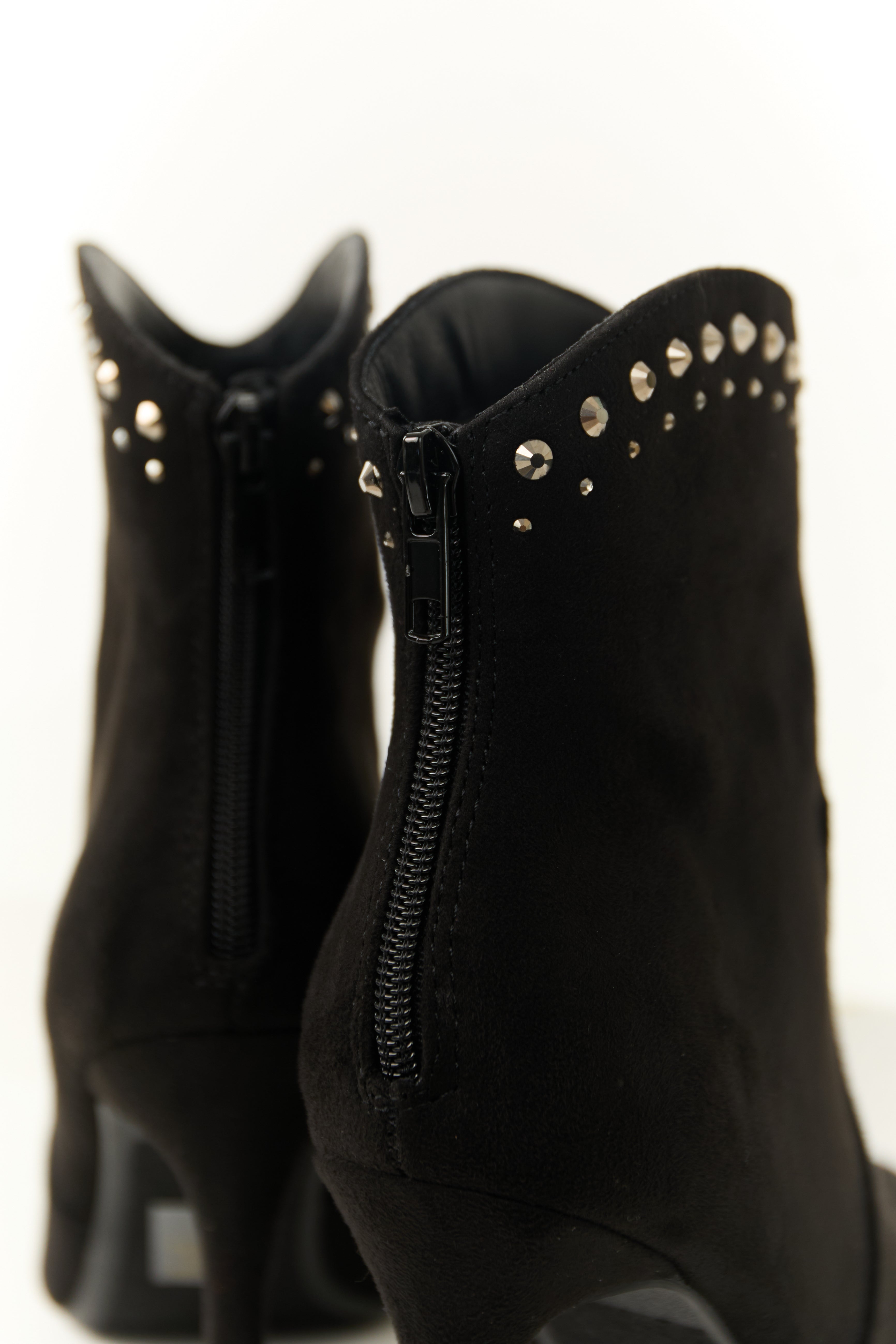 Black Rhinestone Detail High Heel Ankle Booties