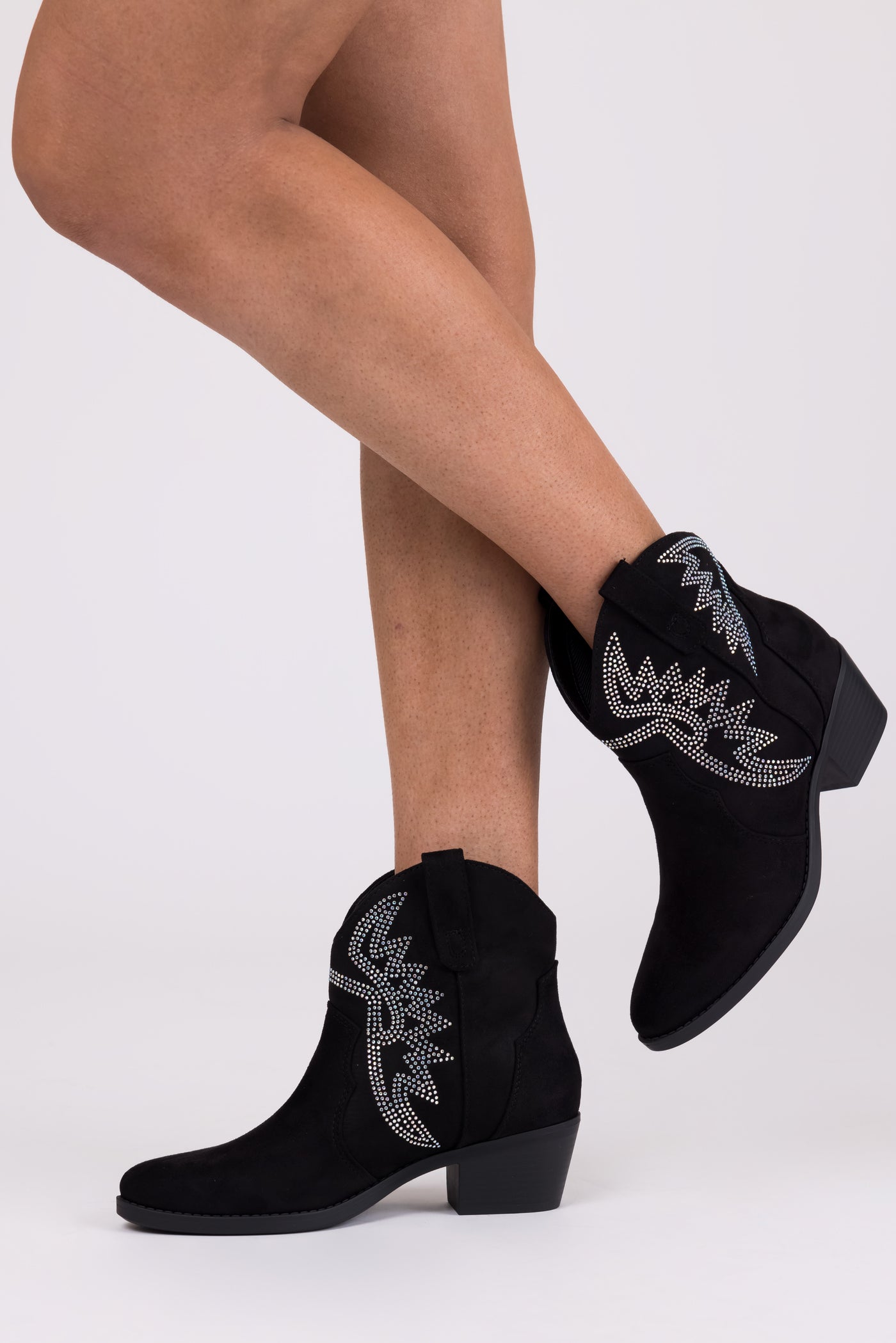 Black Rhinestone Detail Western Booties