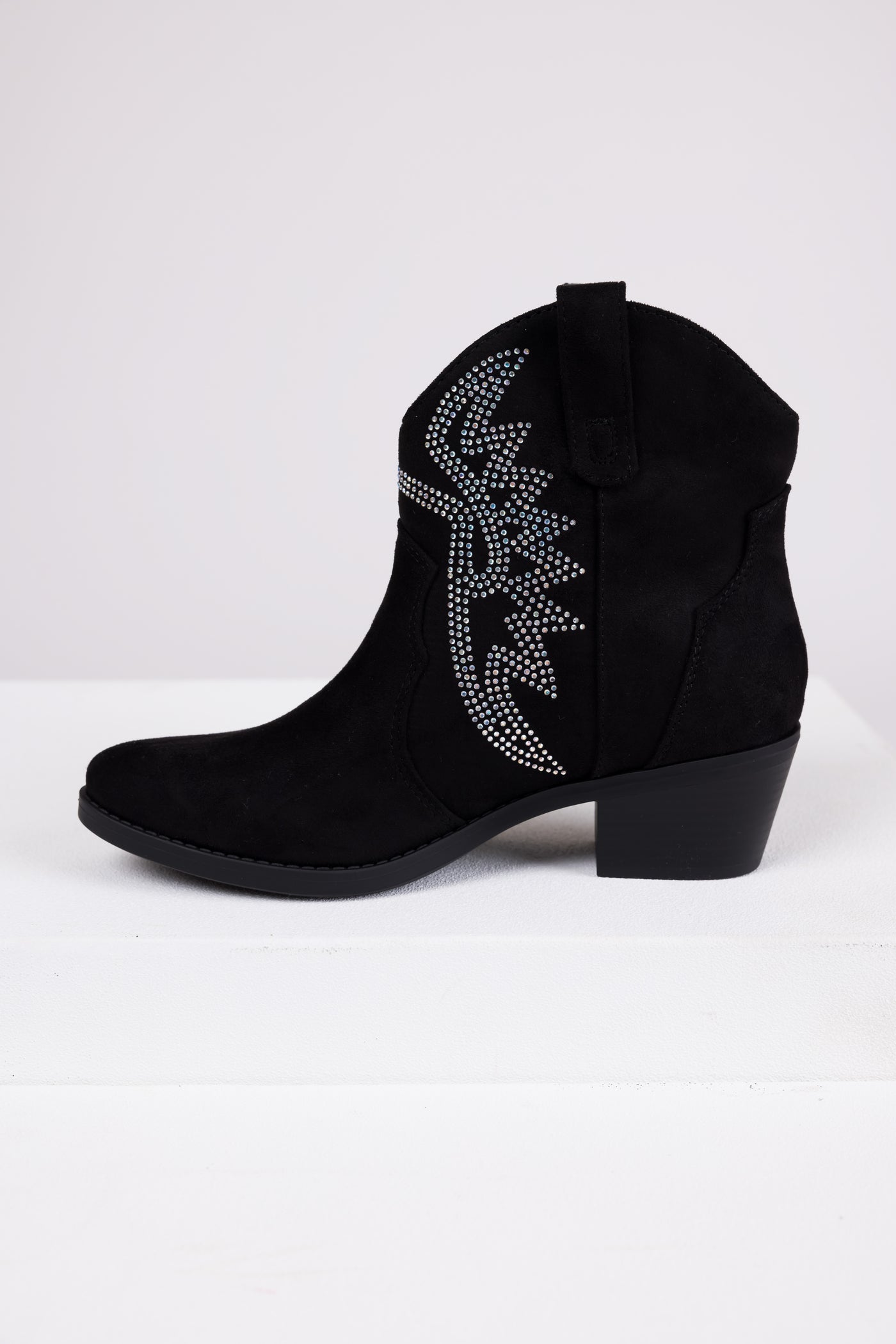 Black Rhinestone Detail Western Booties