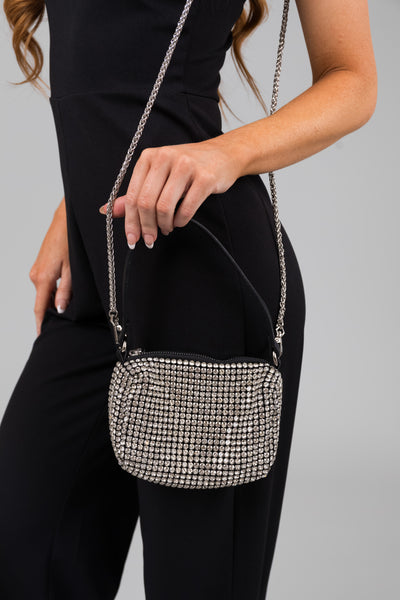 Black Rhinestone Purse with Extra Chain Handle