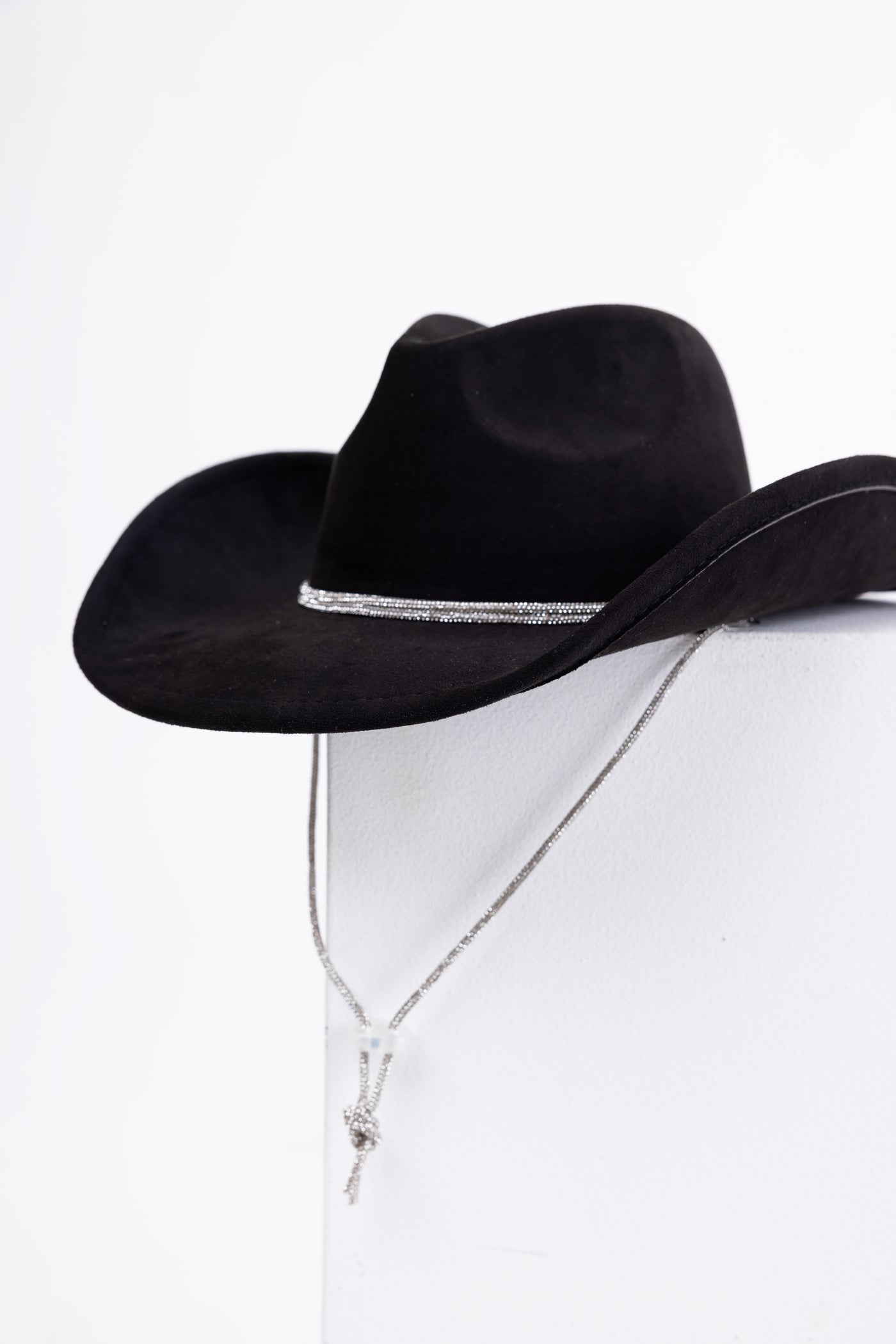 Black Rhinestone Rope Strap Faux Suede Cowboy Hat