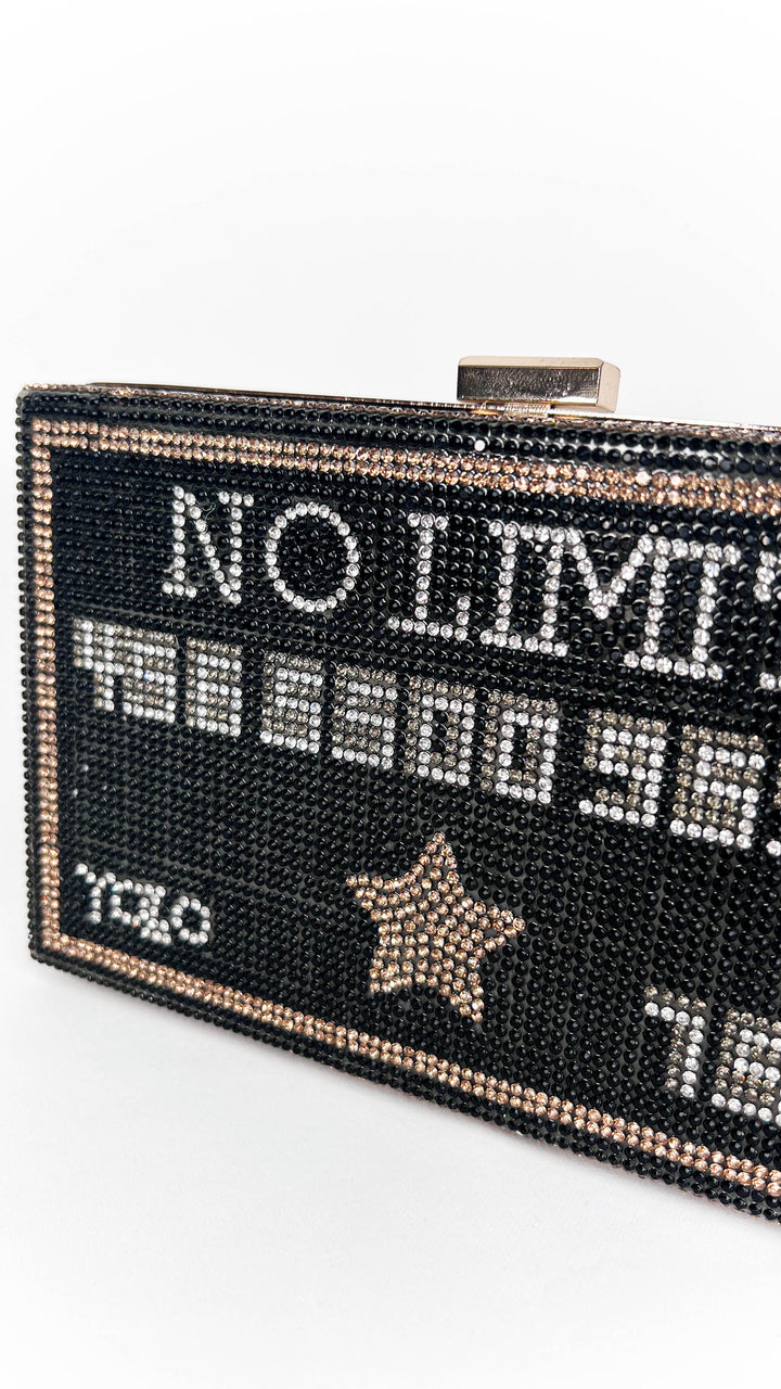 Black Rhinestone 'No Limit' Credit Card Clutch