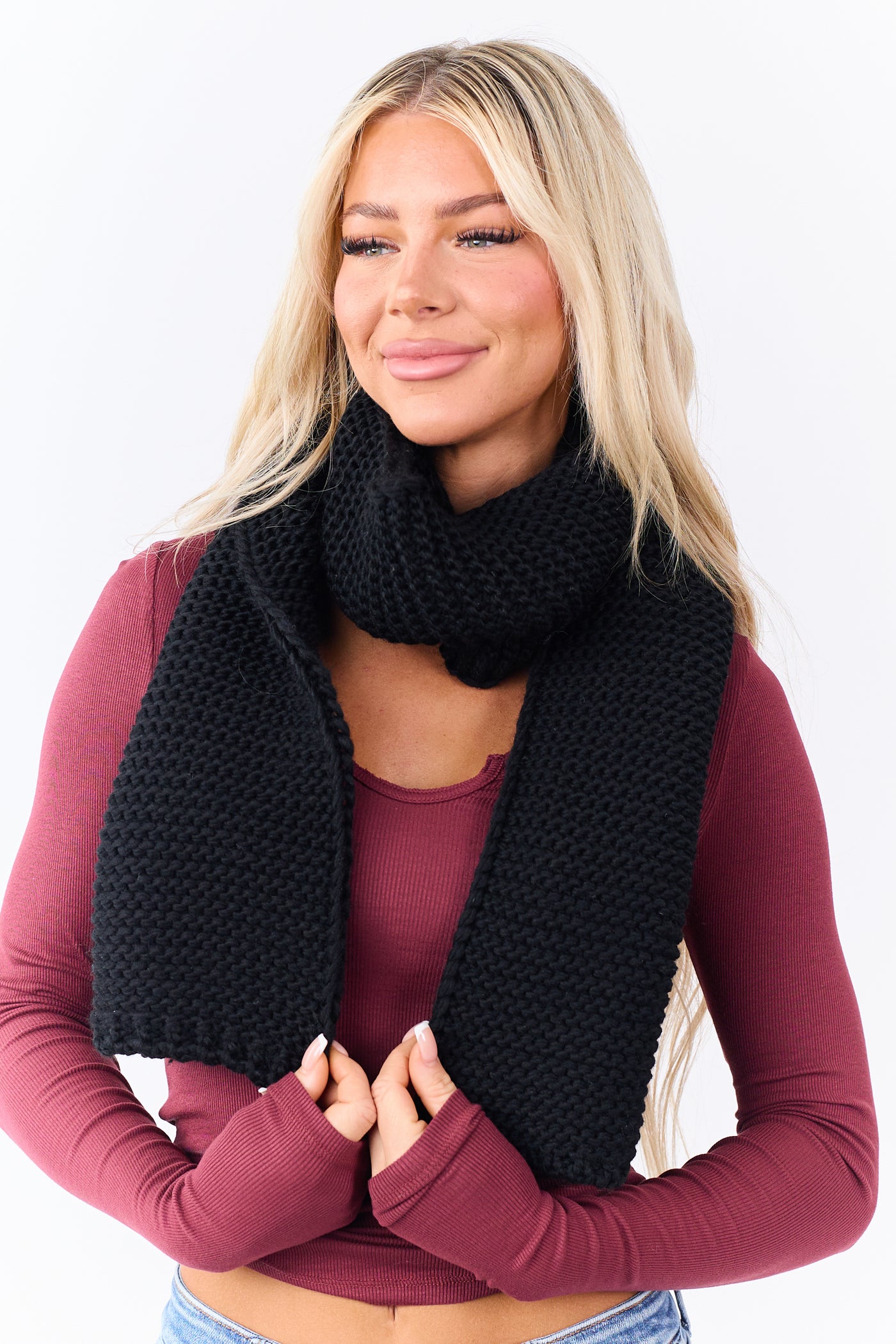 Black Ribbed Chunky Knit Scarf