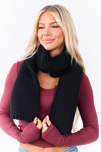 Black Ribbed Chunky Knit Scarf