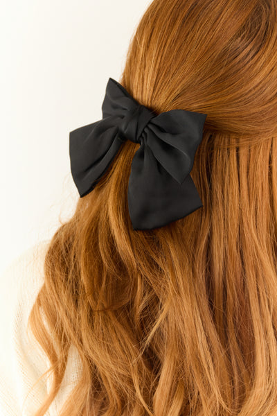Black Satin Oversize Bow Hair Clip