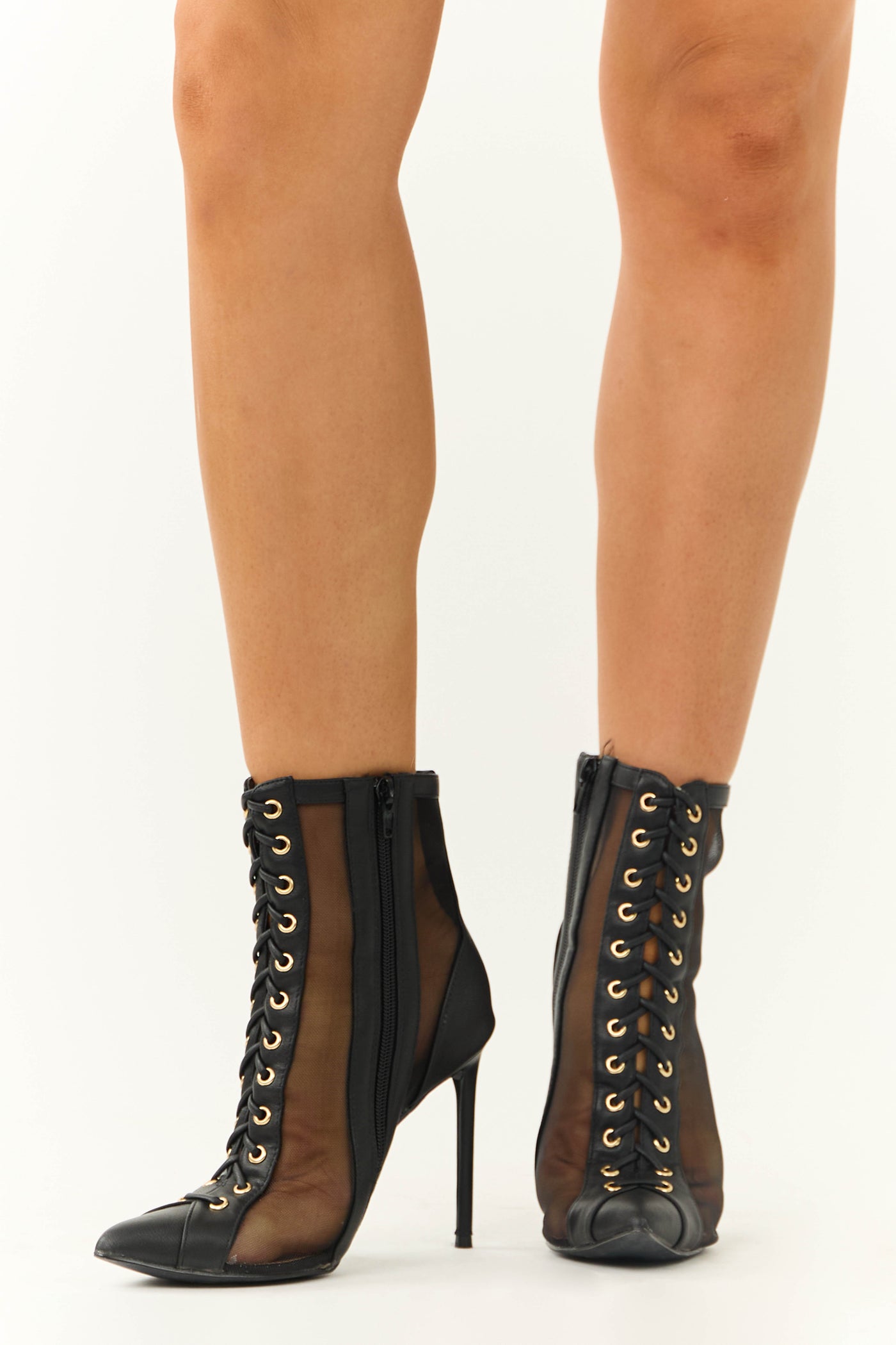 Black Sheer Mesh Lace Up Stiletto Booties - 5.5 Black Sheer Mesh Lace Up Stiletto Booties - 5.5