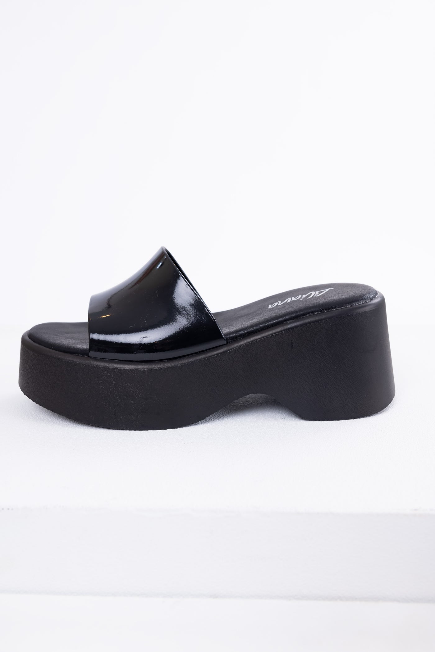 Black Single Band Platform Wedge Sandals