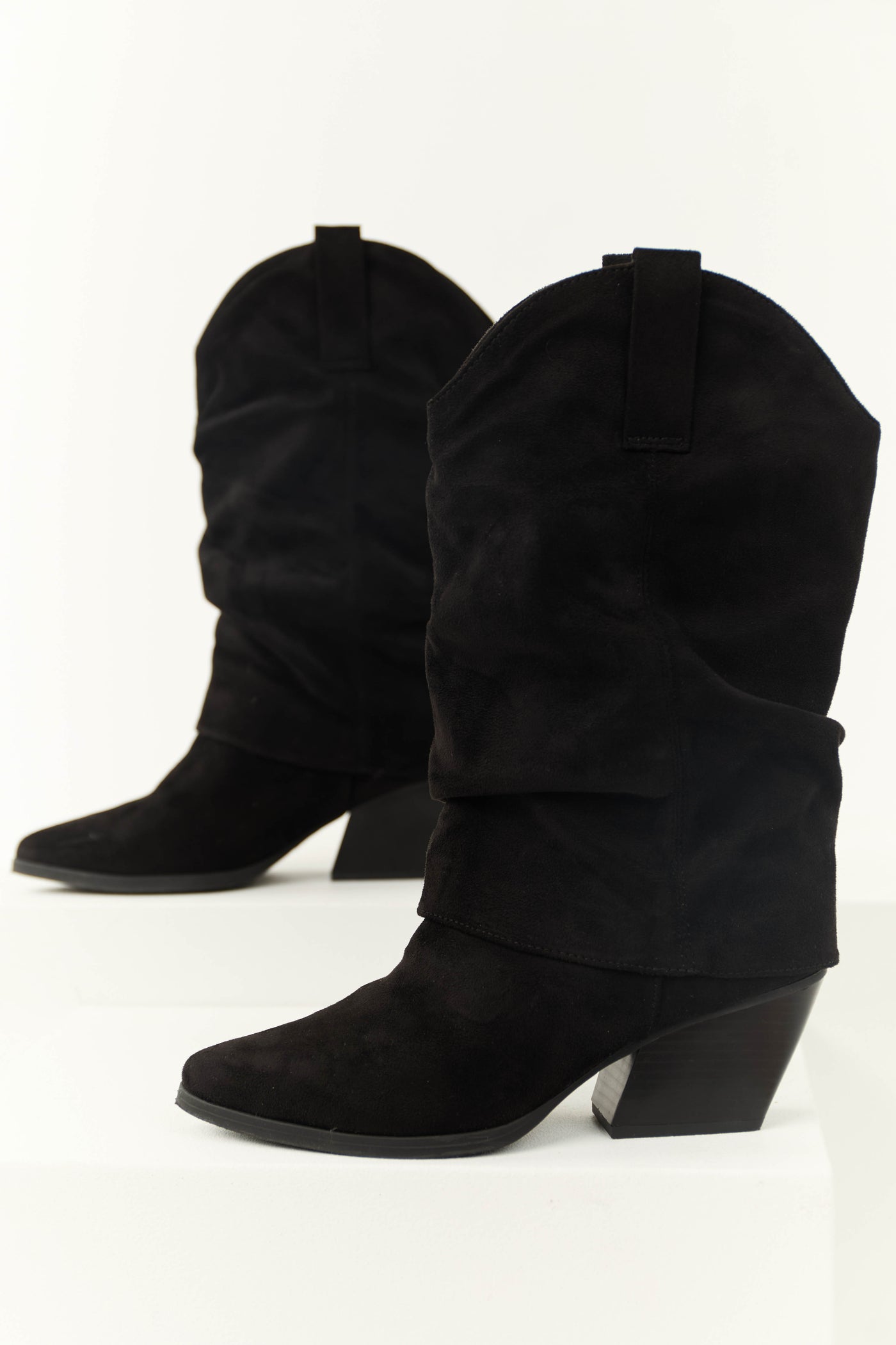 Black Slouchy Mid Calf Pointed Toe Boots Black Slouchy Mid Calf Pointed Toe Boots