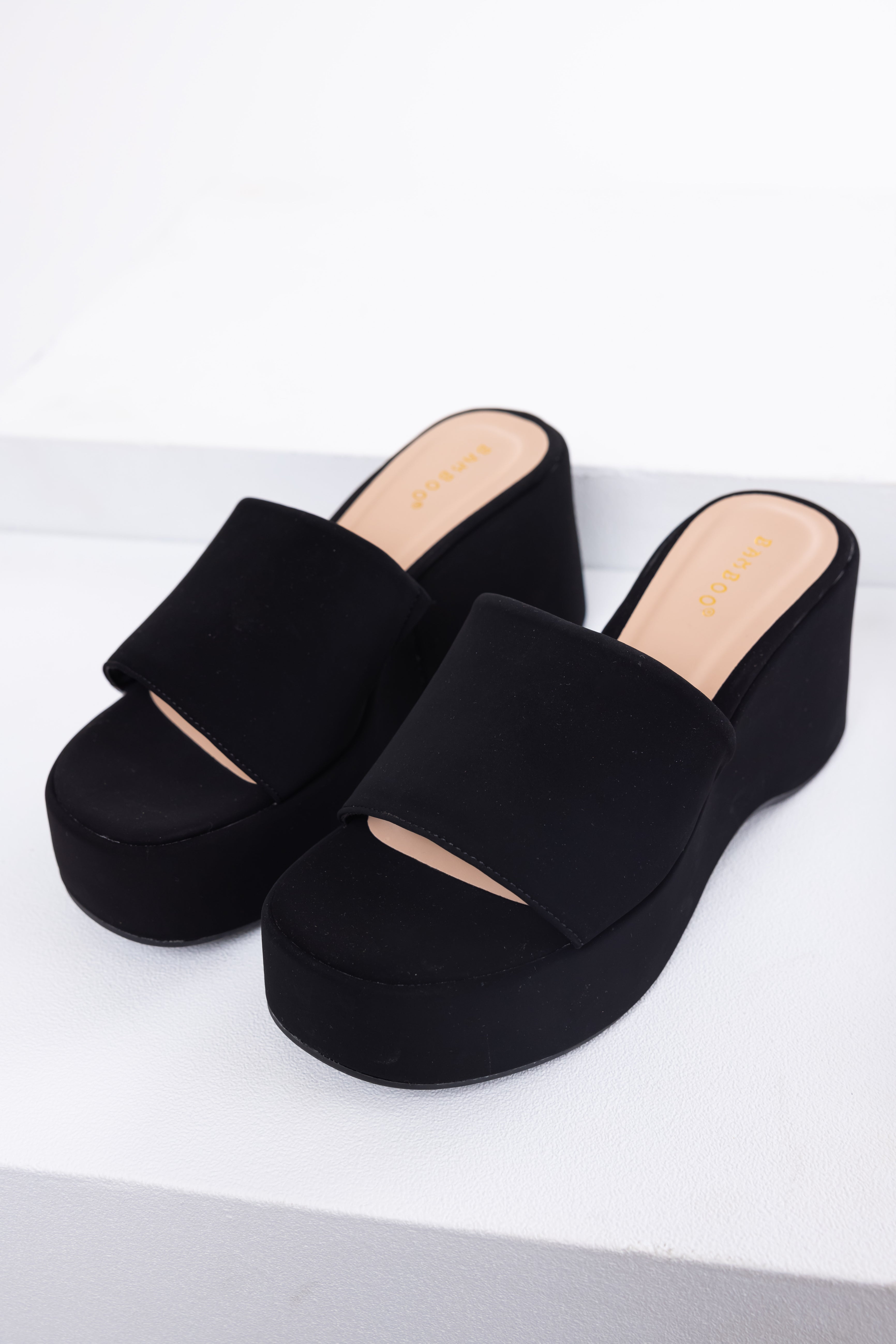 Black Soft Suede Platform Wedge Sandals | Lime Lush Boutique