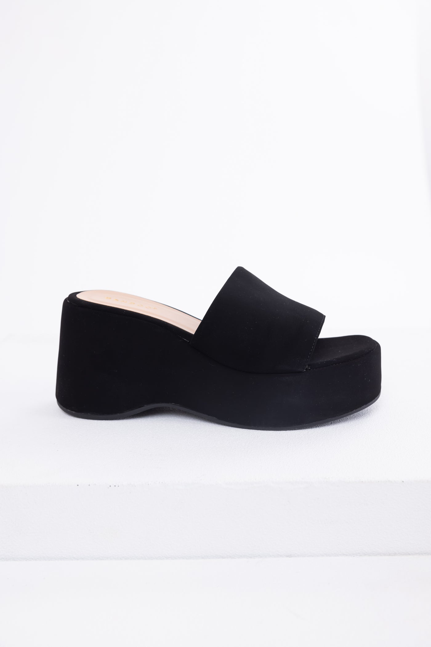 Black Soft Suede Platform Wedge Sandals