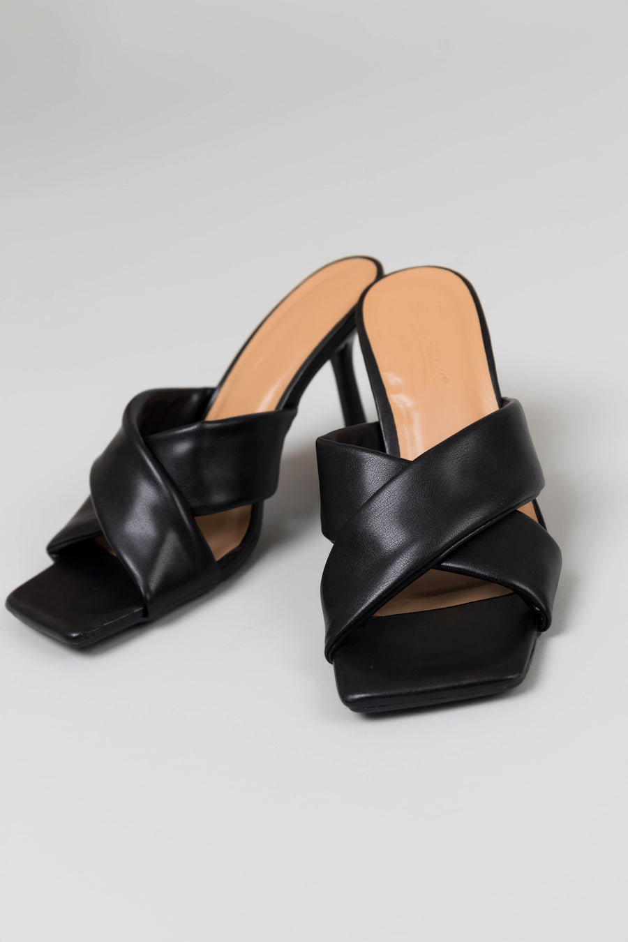 Black Square Toe Cross Strap Heels