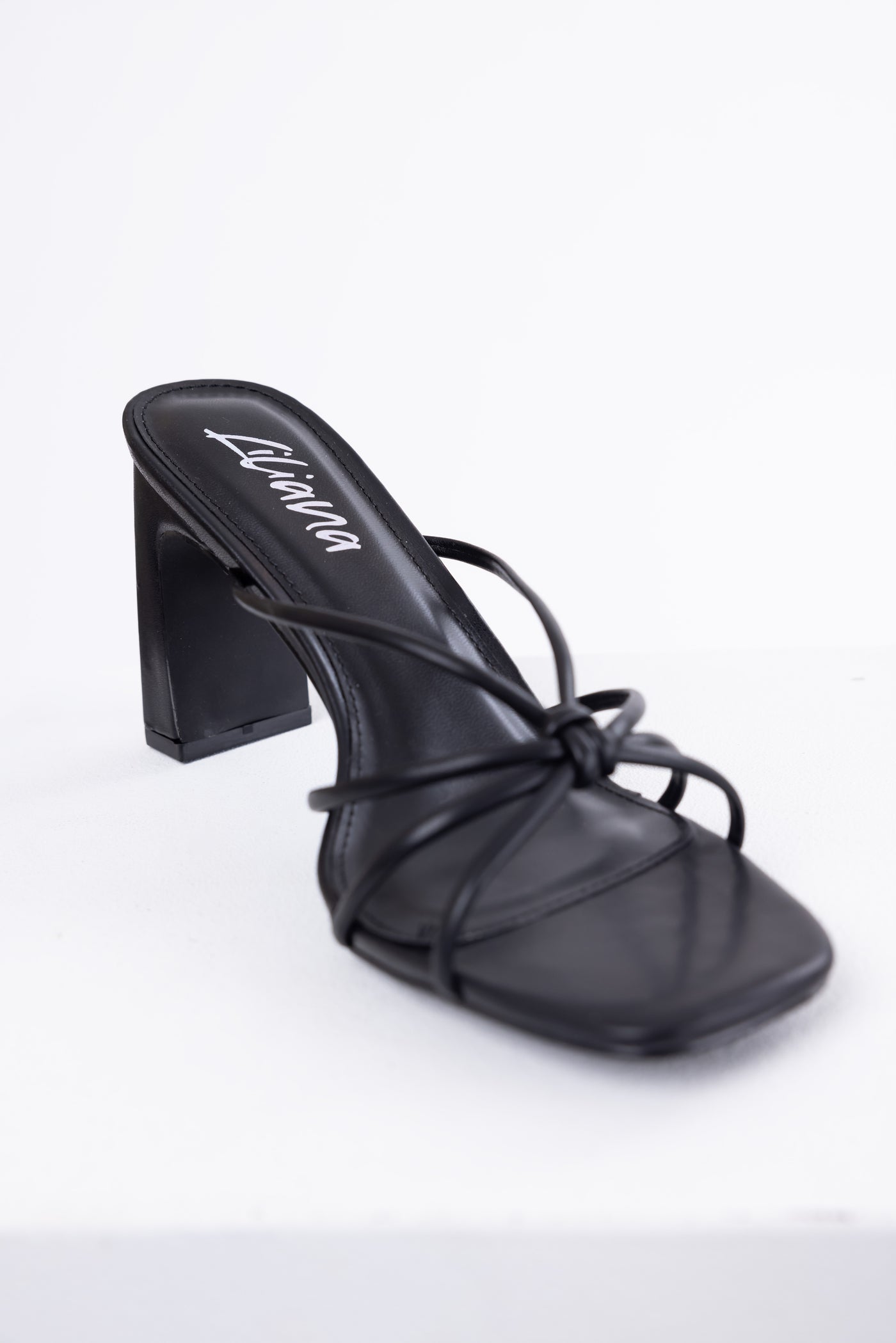 Black Strappy Knot Slip On Dress Heels Black Strappy Knot Slip On Dress Heels