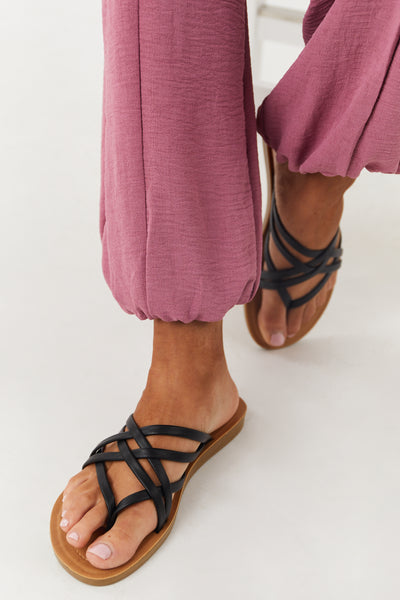 Black Stappy Slip On Thong Sandals