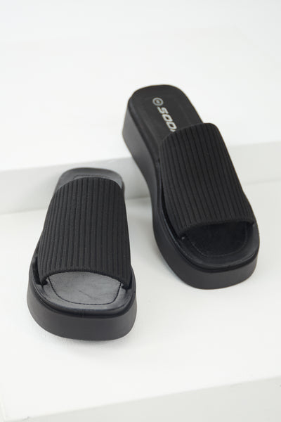 BlackStretchyStrapSlipOnPlatfo