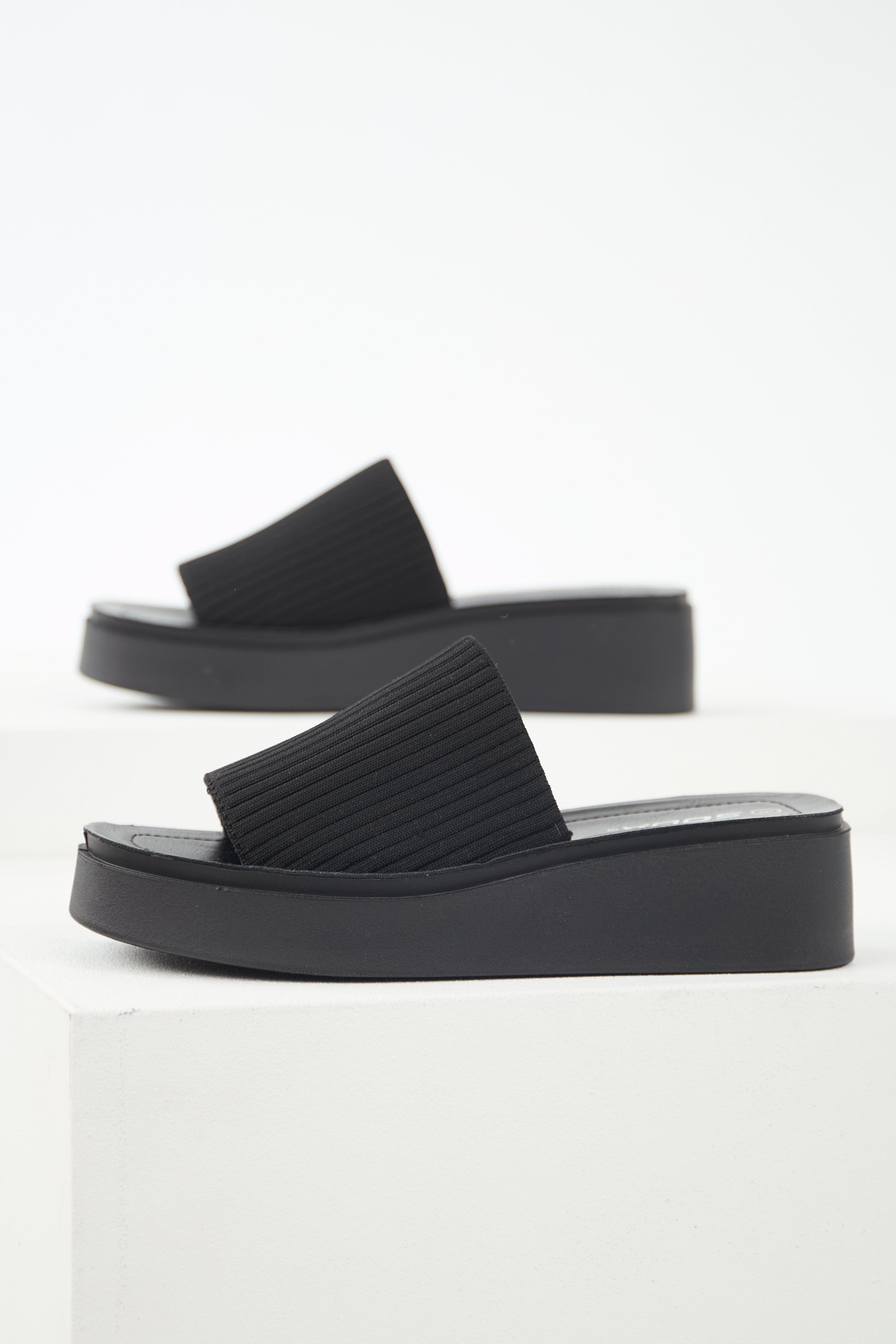 Black Wide Strap Slip On Platform Sandals | Lime Lush Boutique