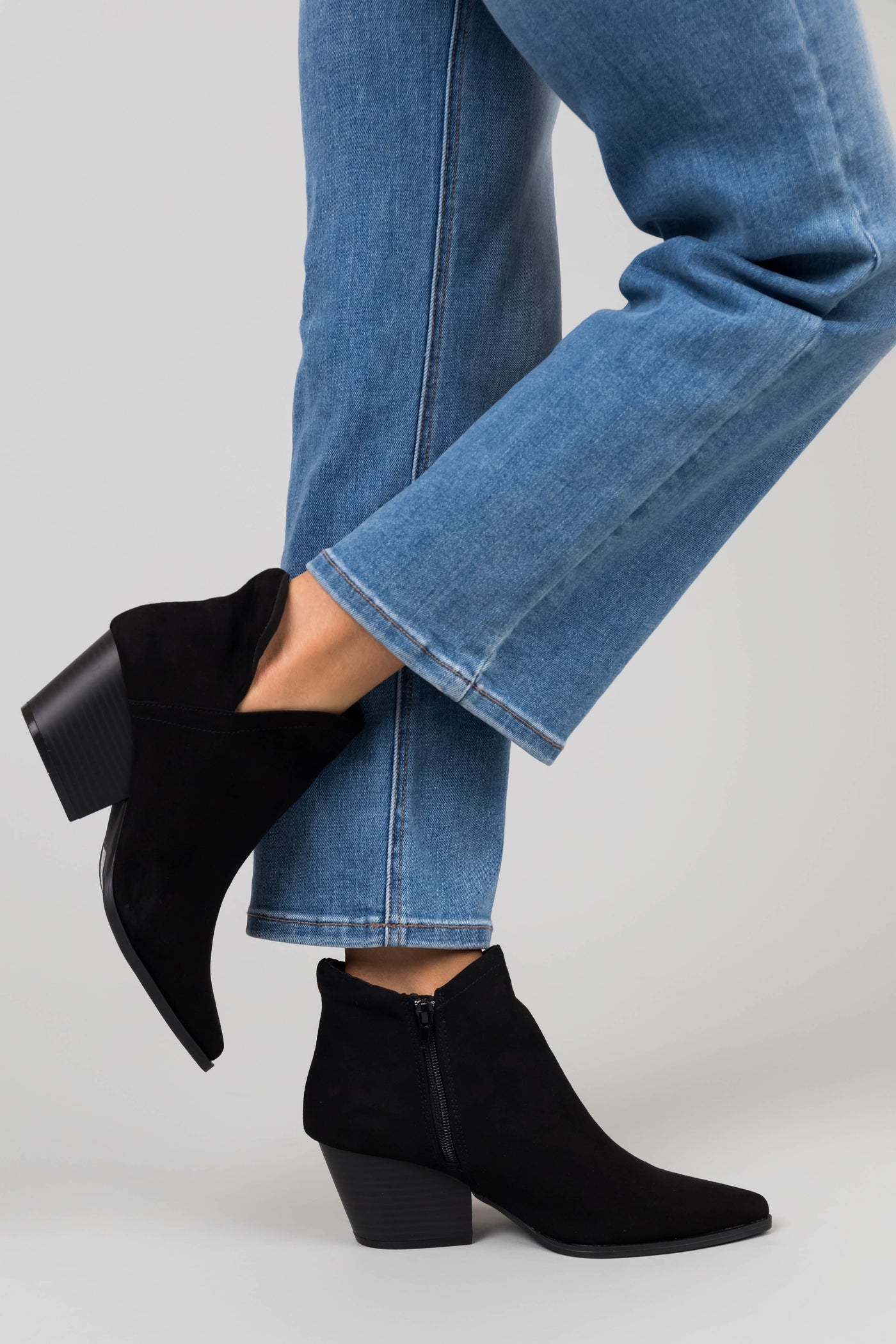 Black Suede Pointed Toe Side Slit Booties