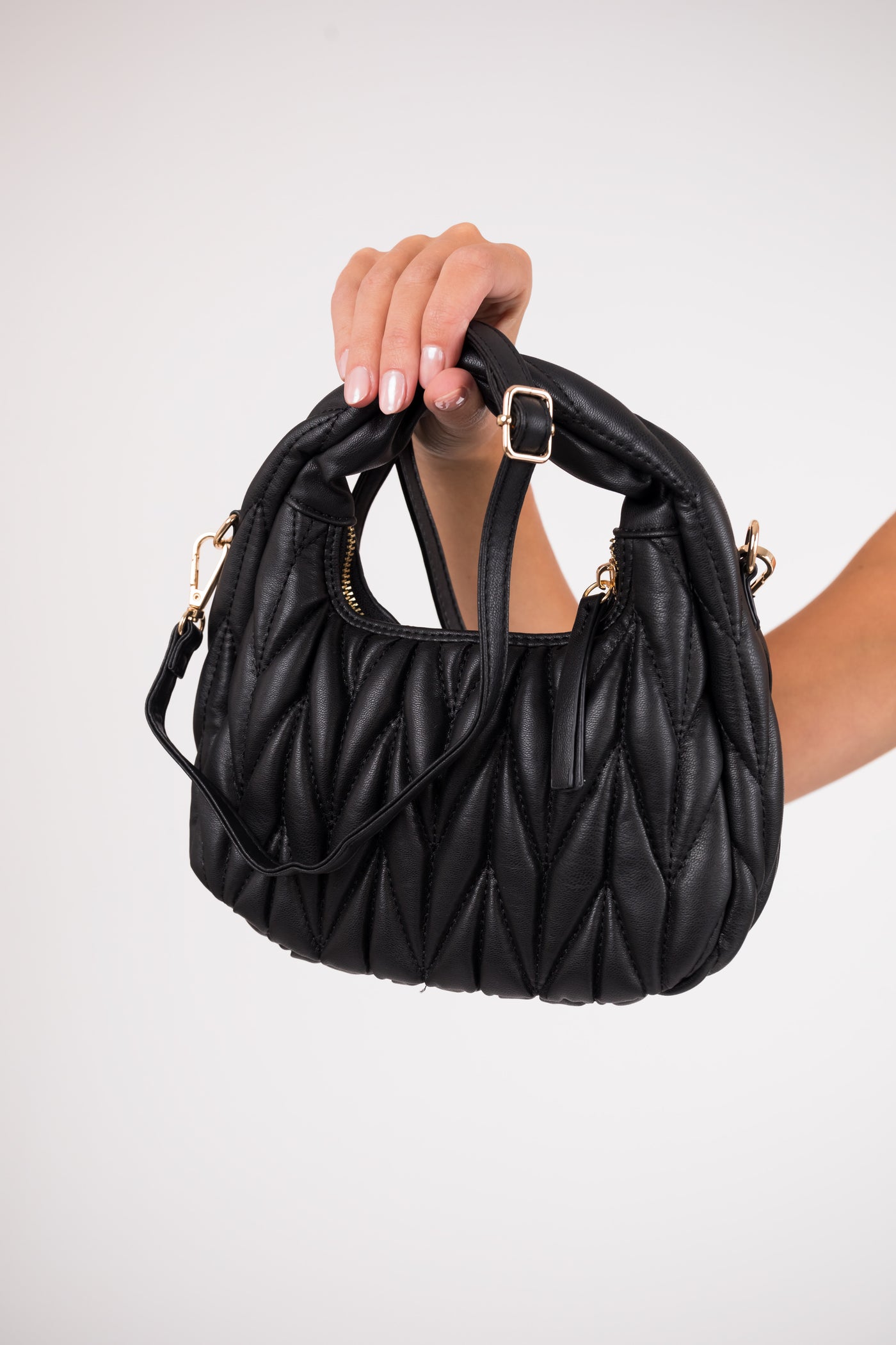 Black Textured Pleather Hand Bag