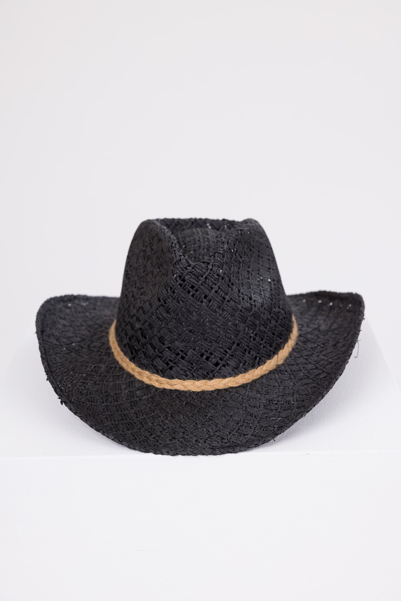 Black Twine Strap Straw Western Hat