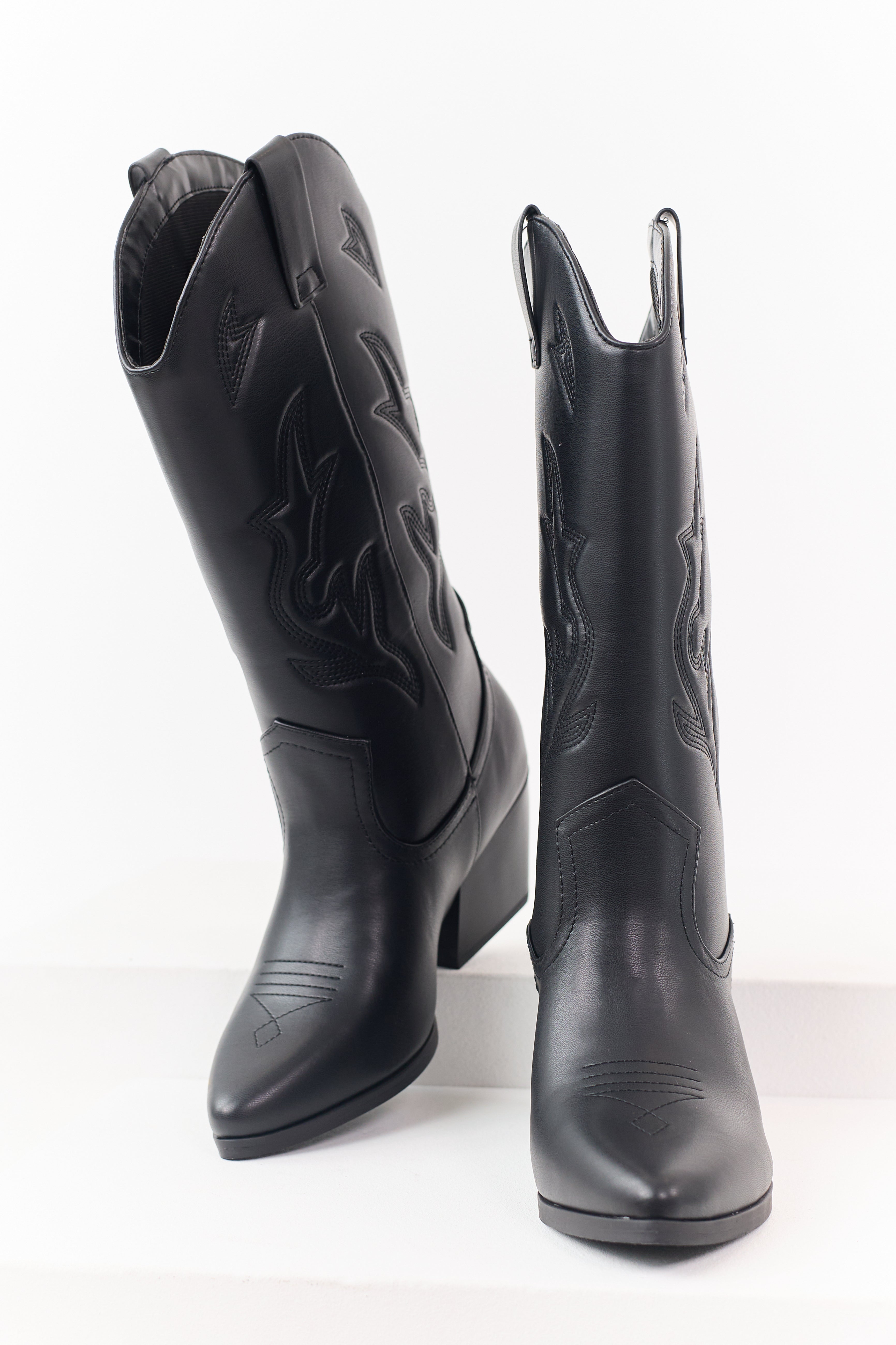 Black Western Embroidered Cowboy Boots