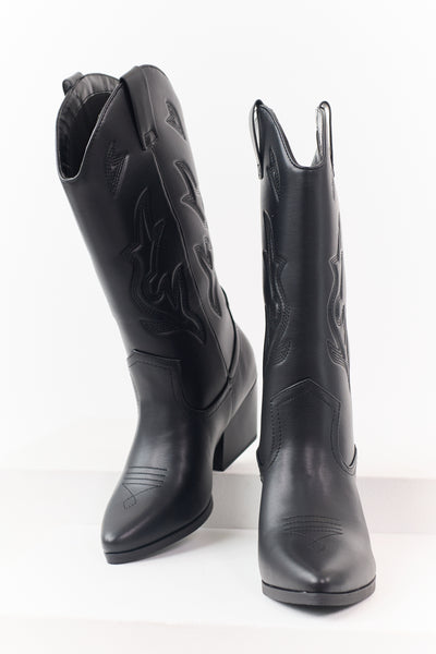 Black Western Embroidered Cowboy Boots