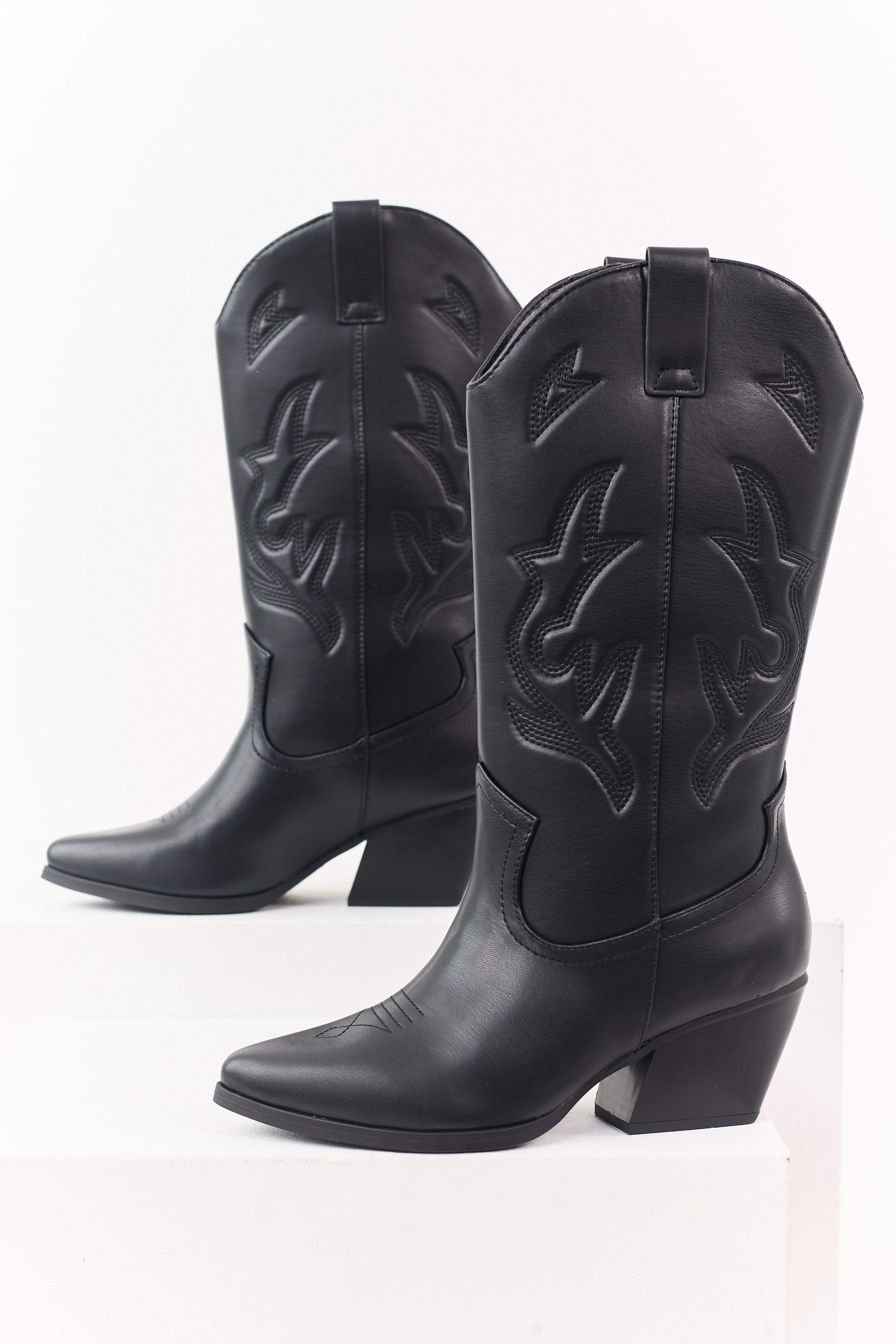 Black Western Embroidered Cowboy Boots