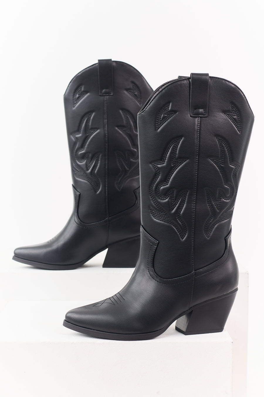 Black Western Embroidered Cowboy Boots