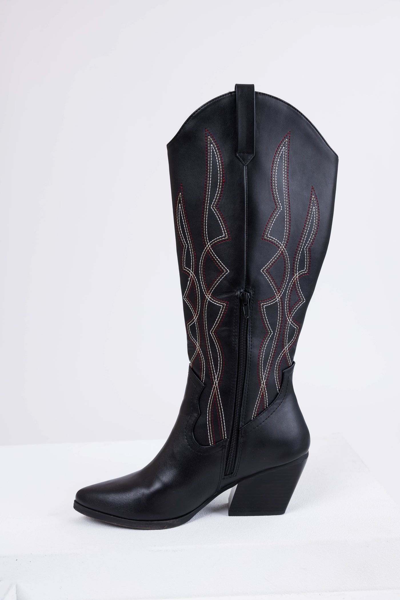 Black Western Style Knee High Boots