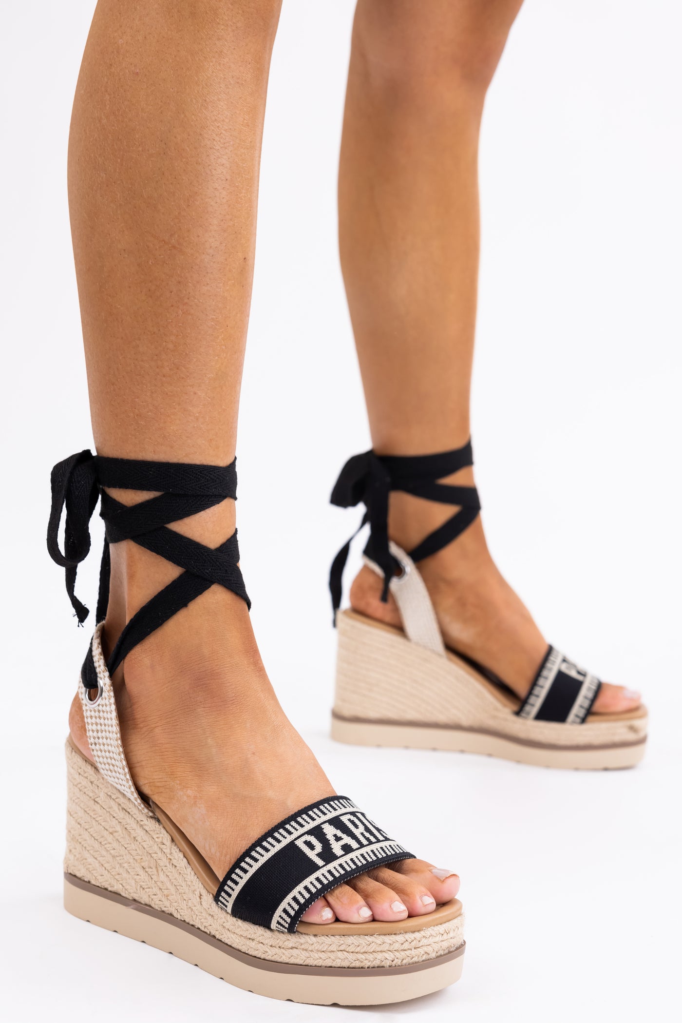 Black 'Paris' Espadrille Platform Wedges