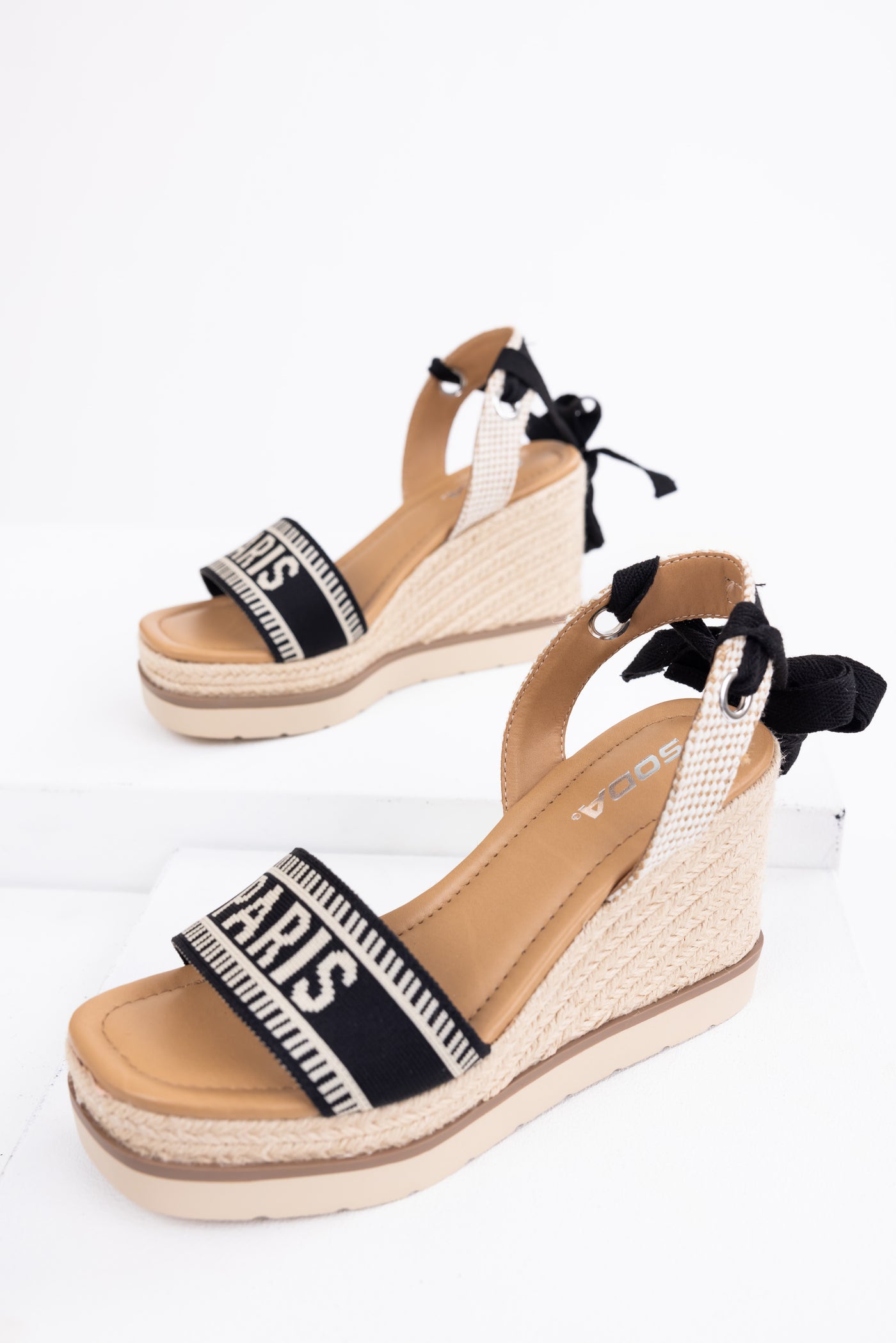 Black 'Paris' Espadrille Platform Wedges