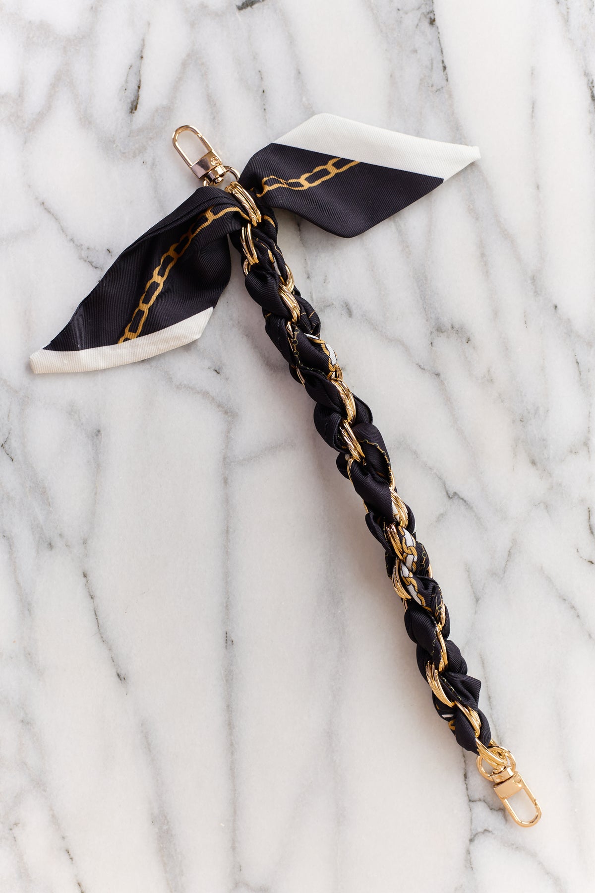 Black and Ivory Scarf Chain Bag Charm